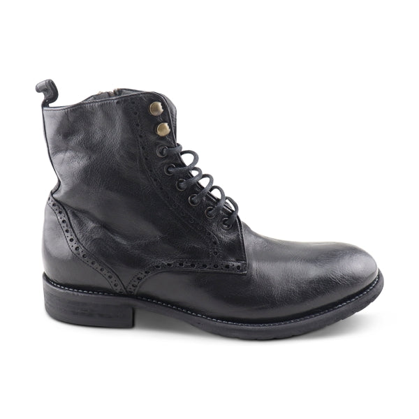 Black buffalo leather ankle boots