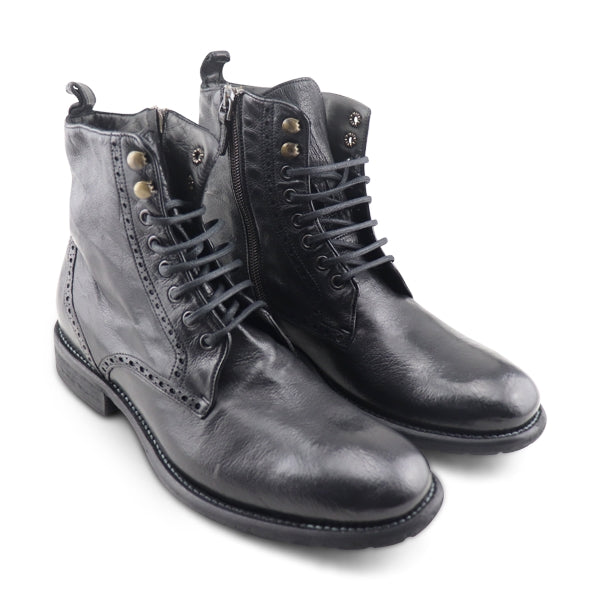Black buffalo leather ankle boots