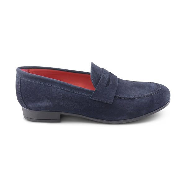 Mocassini bendina blu in camoscio