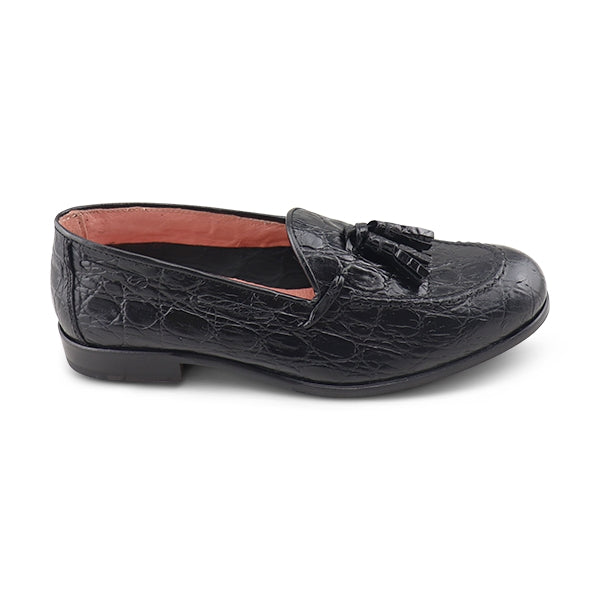 Black crocodile leather moccasins