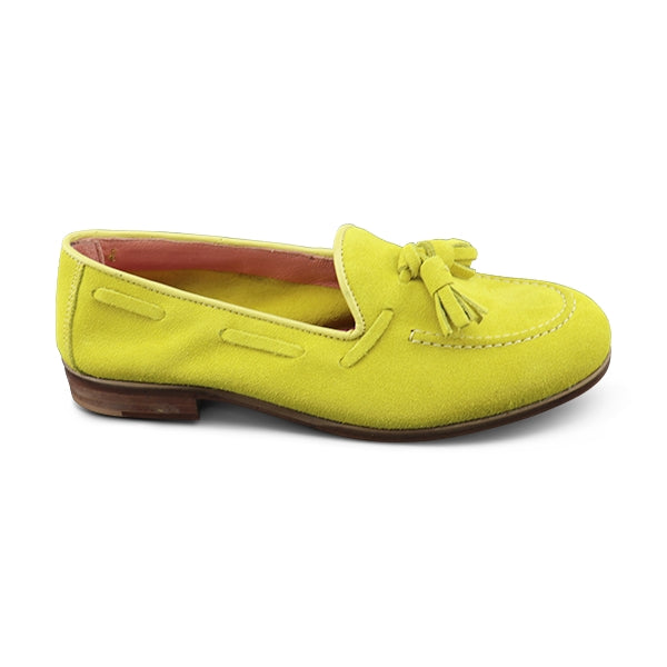 Yellow suede moccasins
