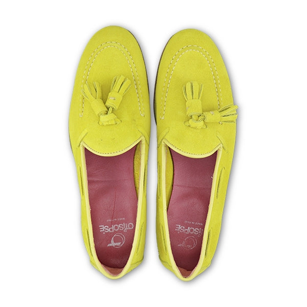 Yellow suede moccasins
