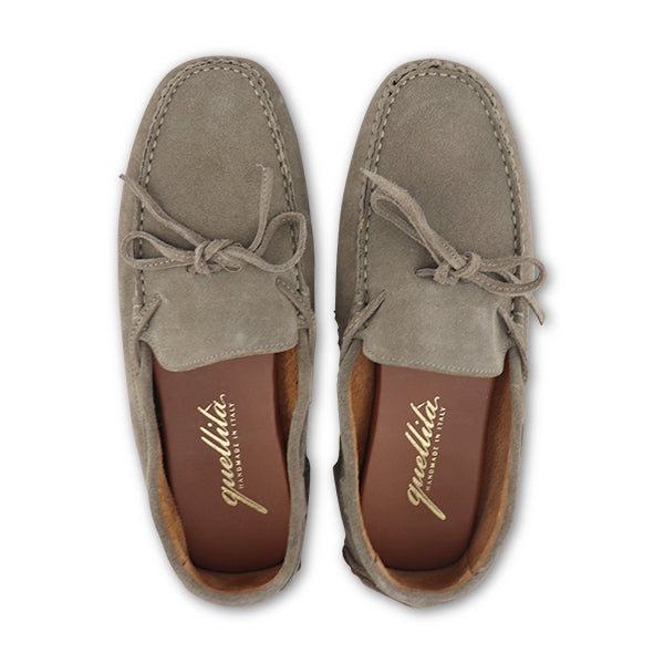 Dove grey suede Vibram moccasins