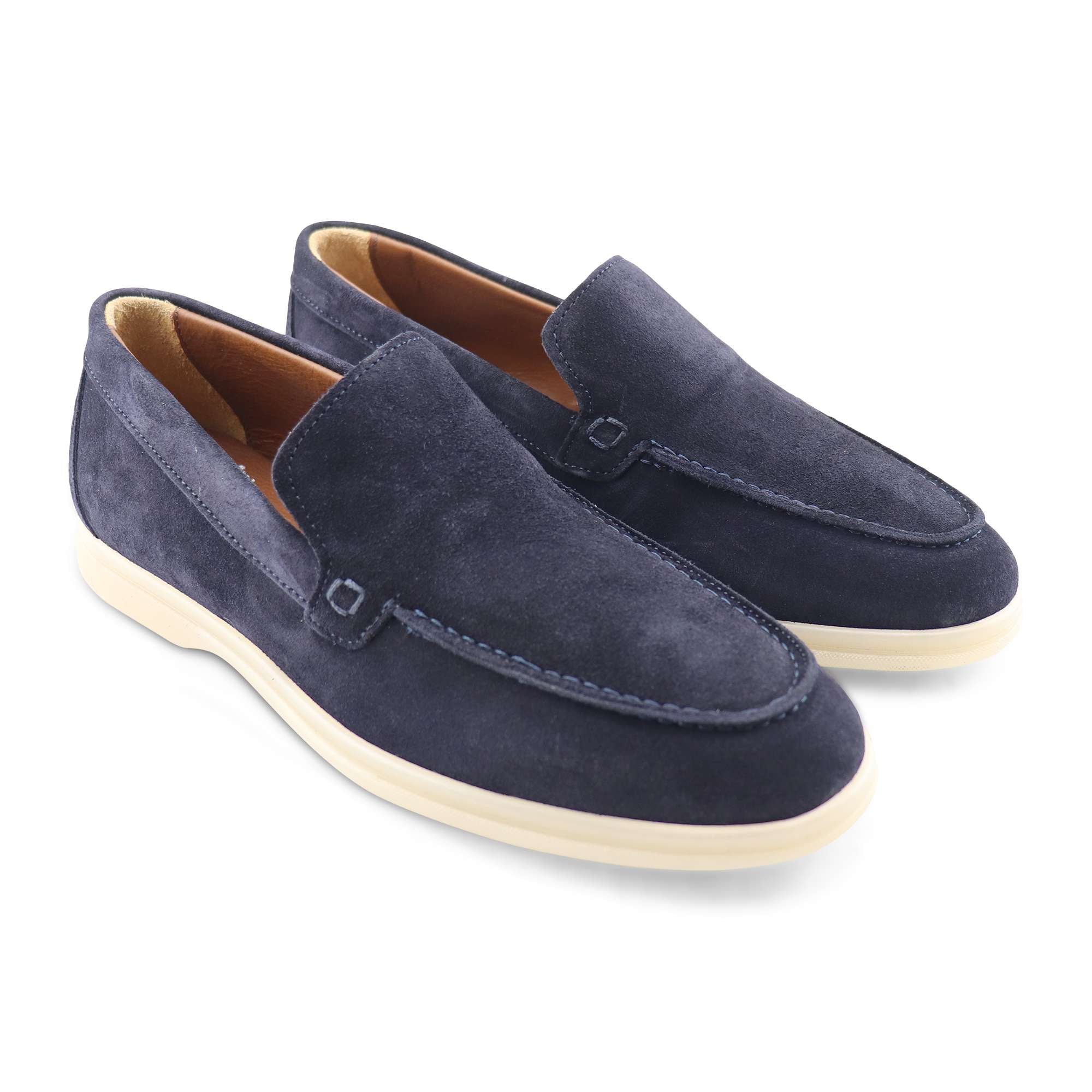 Blue suede loafers
