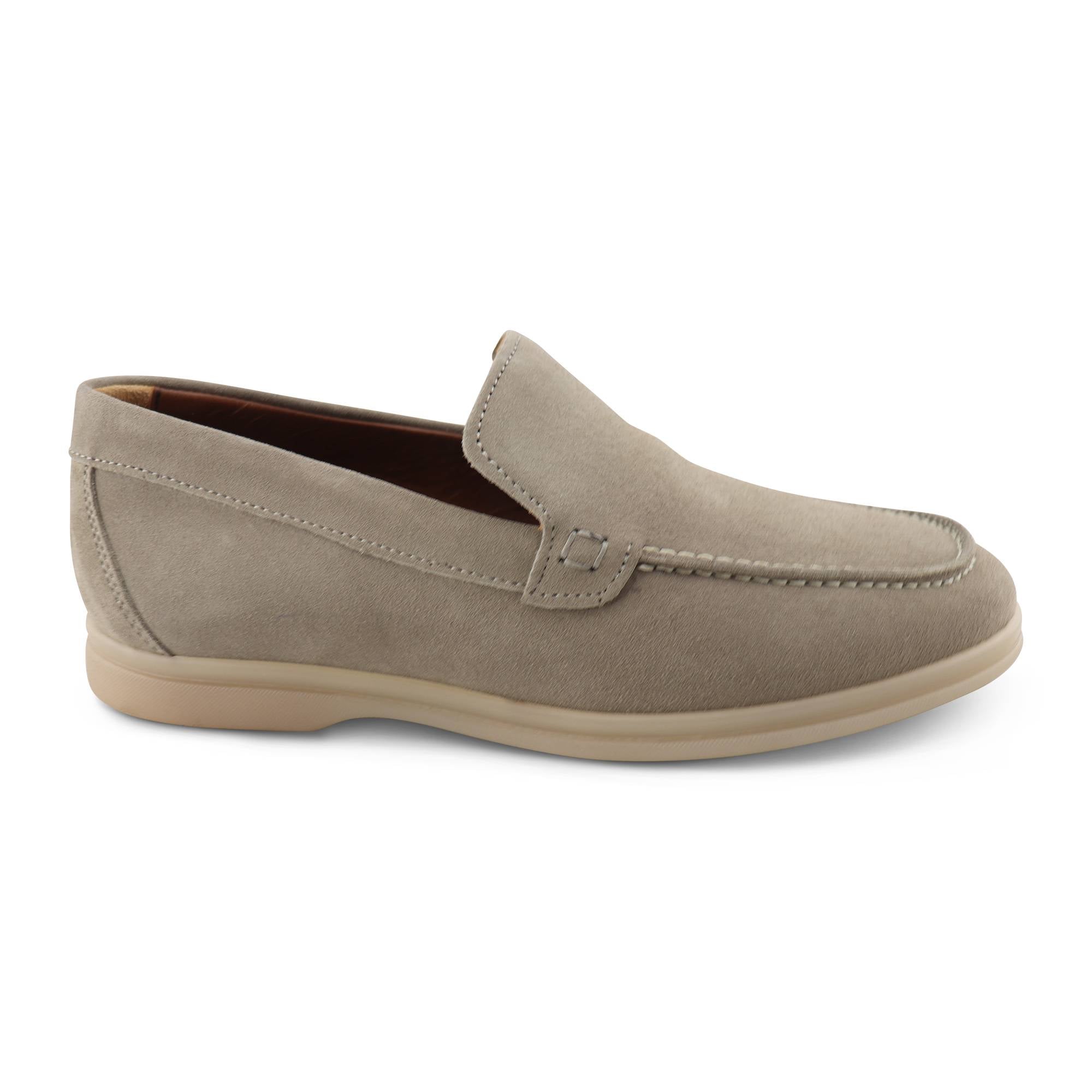 Taupe suede loafers