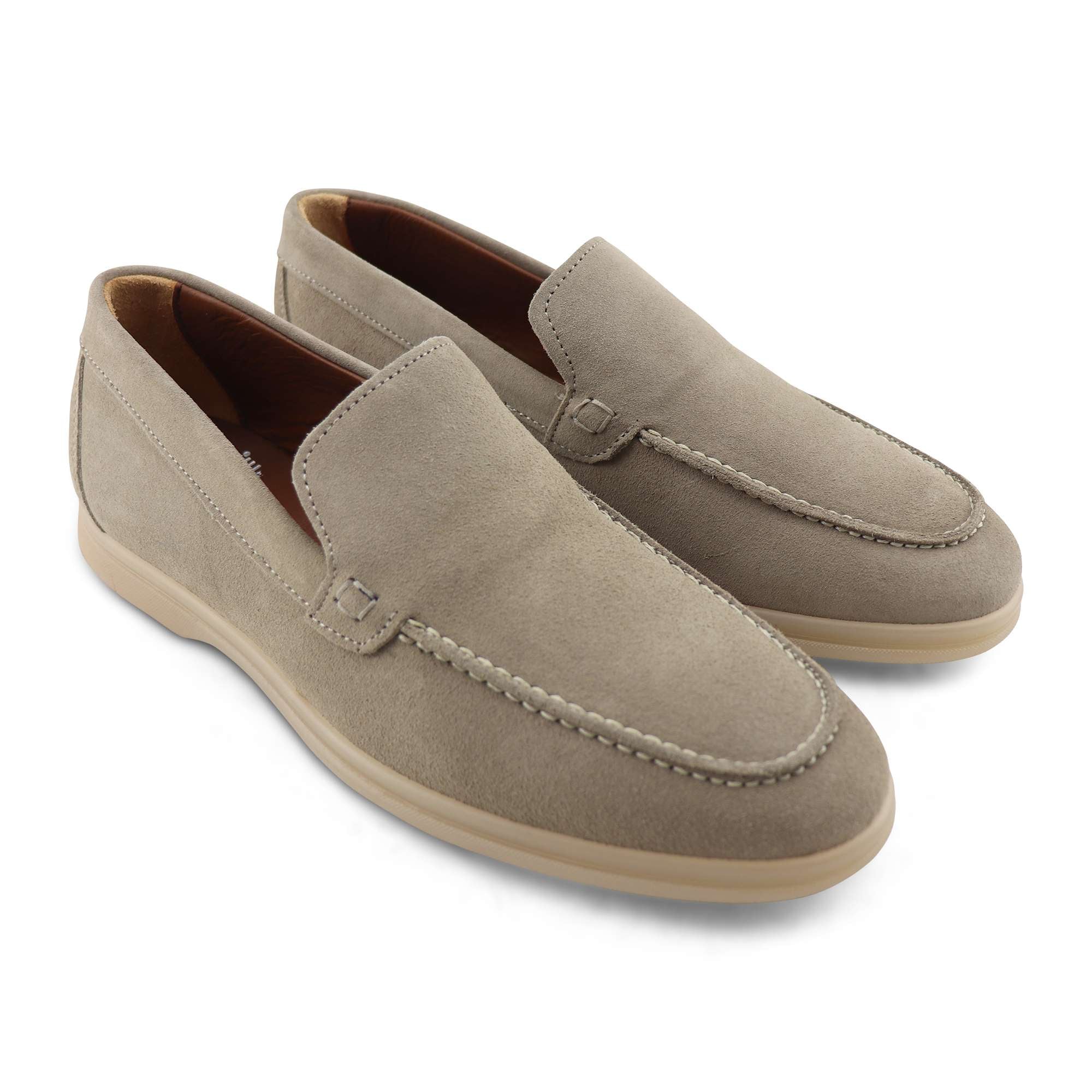 Taupe suede loafers