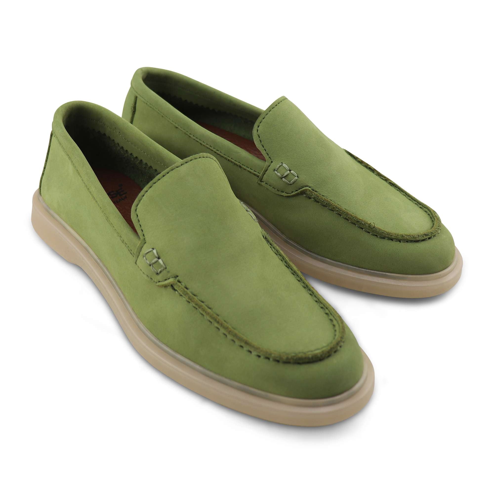 Green nubuck moccasins