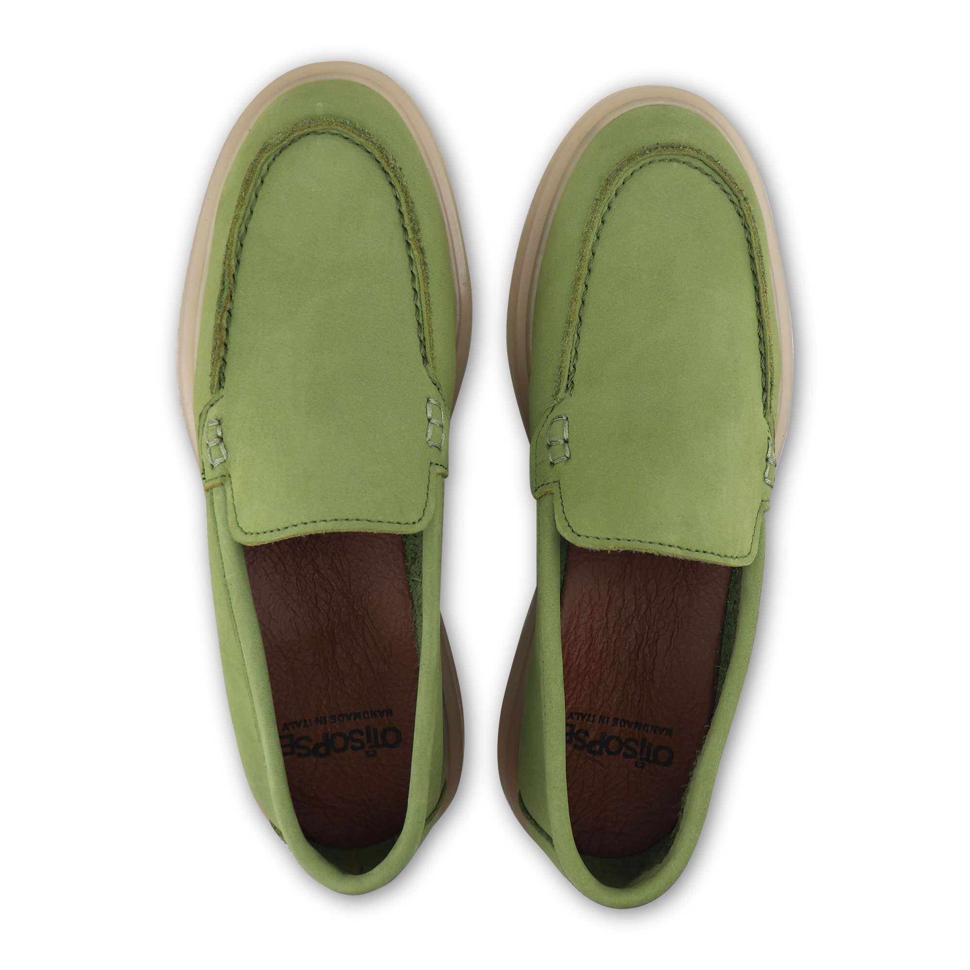 Green nubuck moccasins