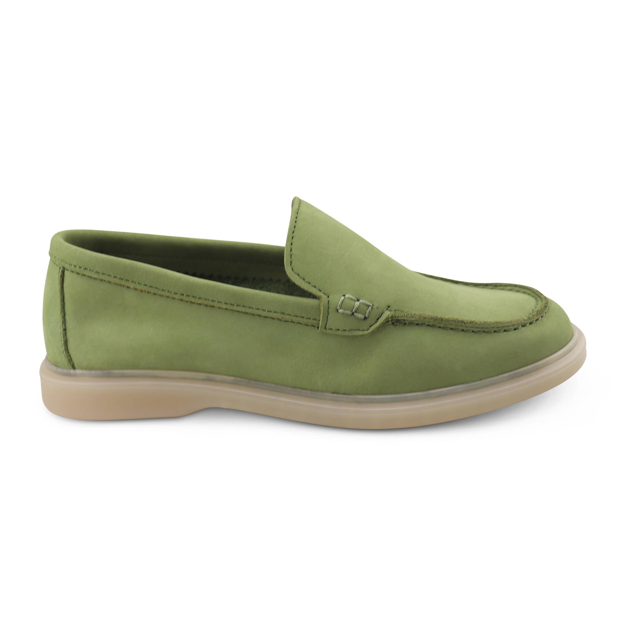 Green nubuck moccasins
