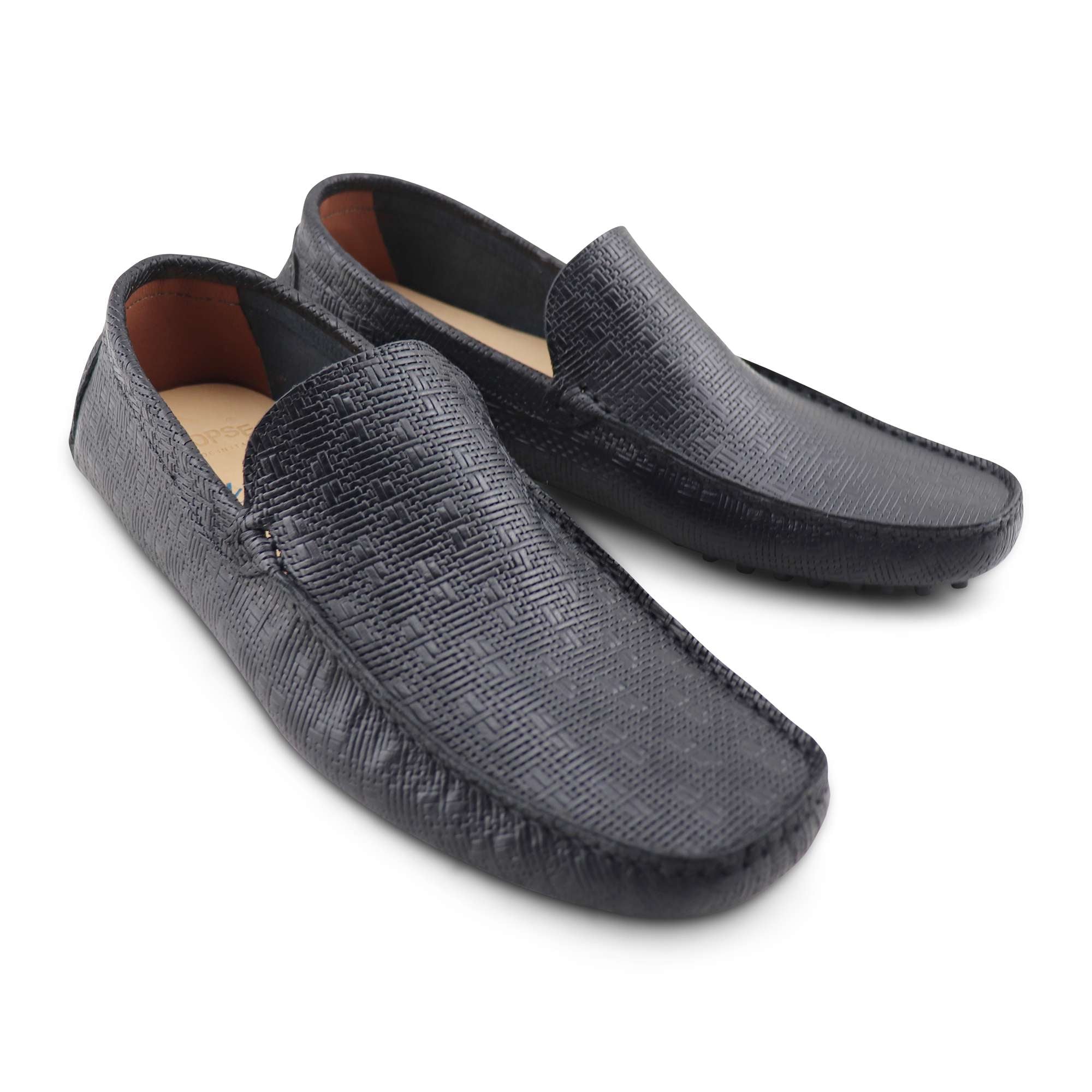 Black rubber soles in printed leather