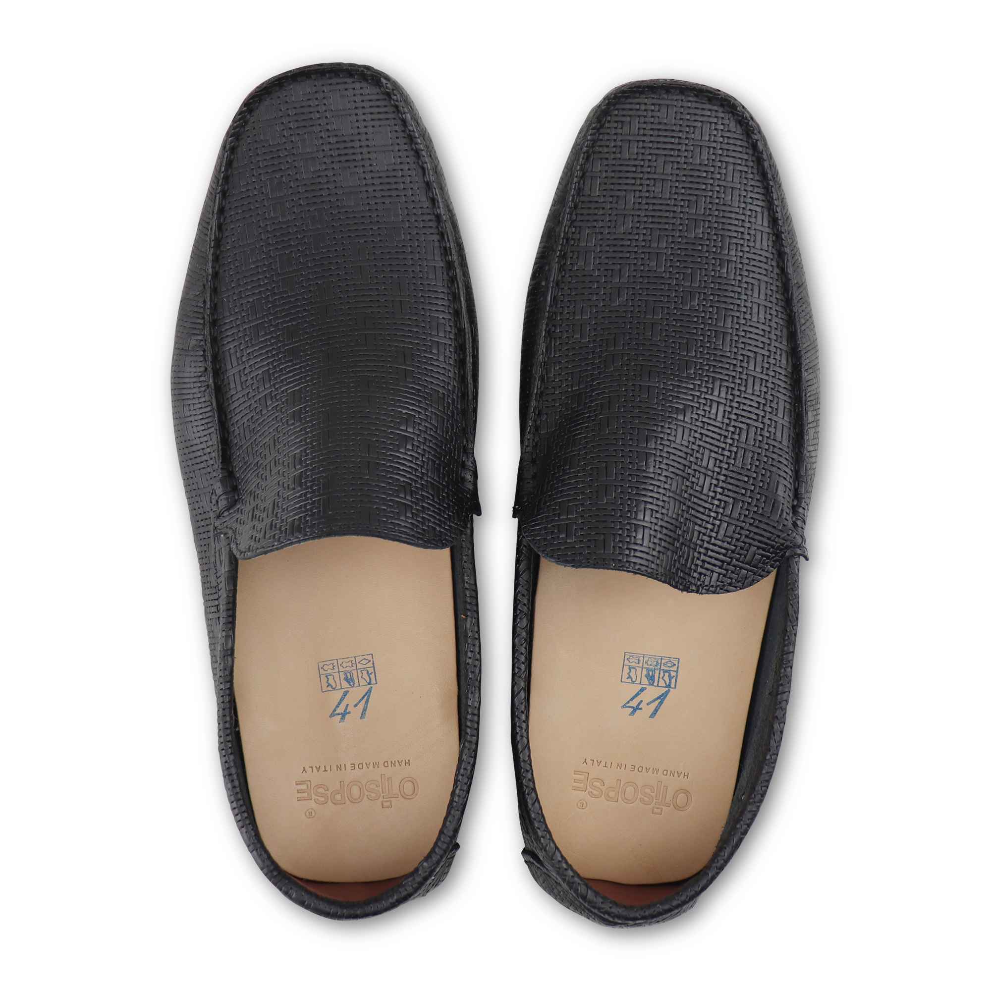 Black rubber soles in printed leather