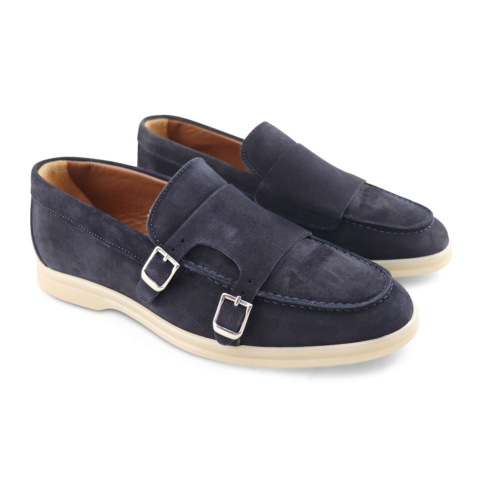 Blue suede double buckle