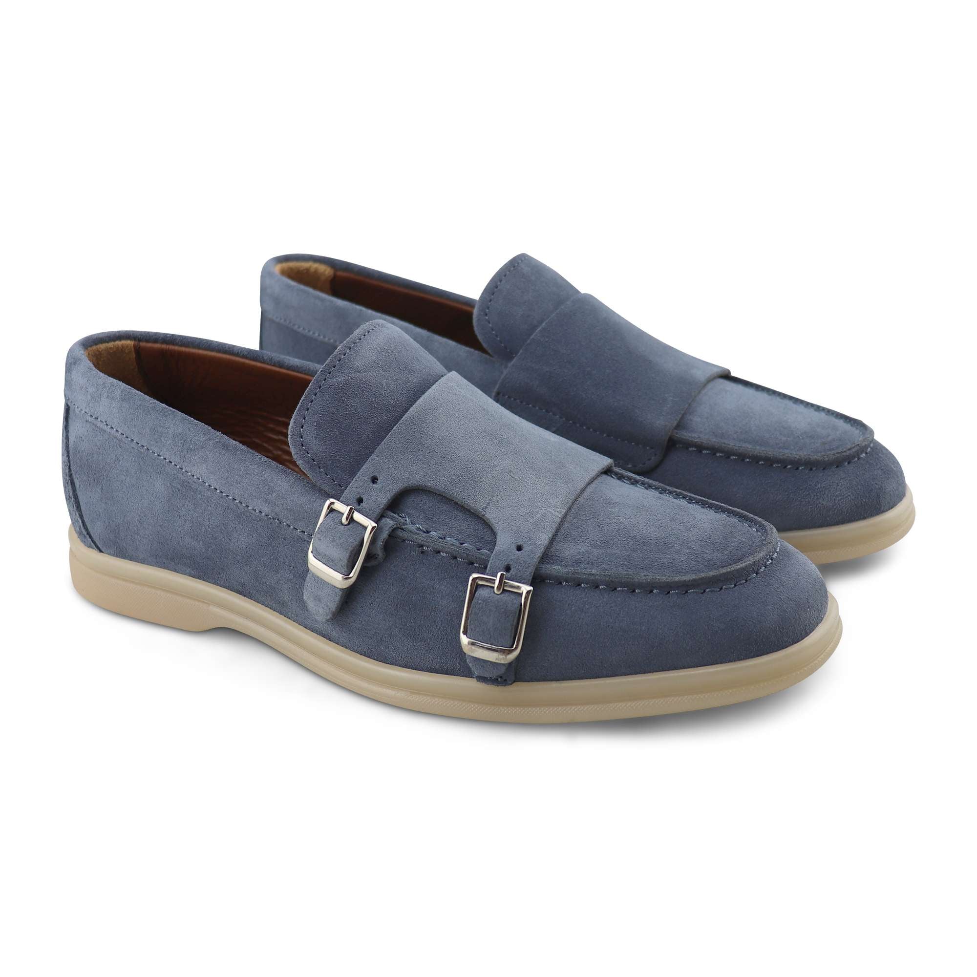 Double buckle suede jeans