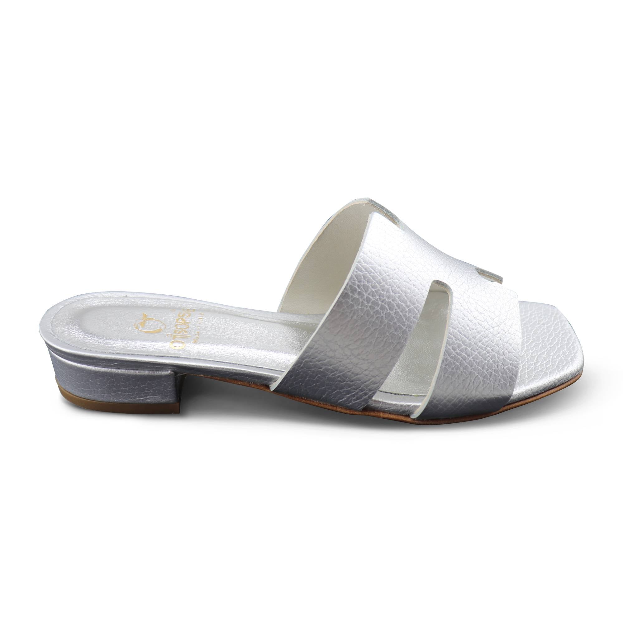 Ciabatta argento in pelle tacco 20