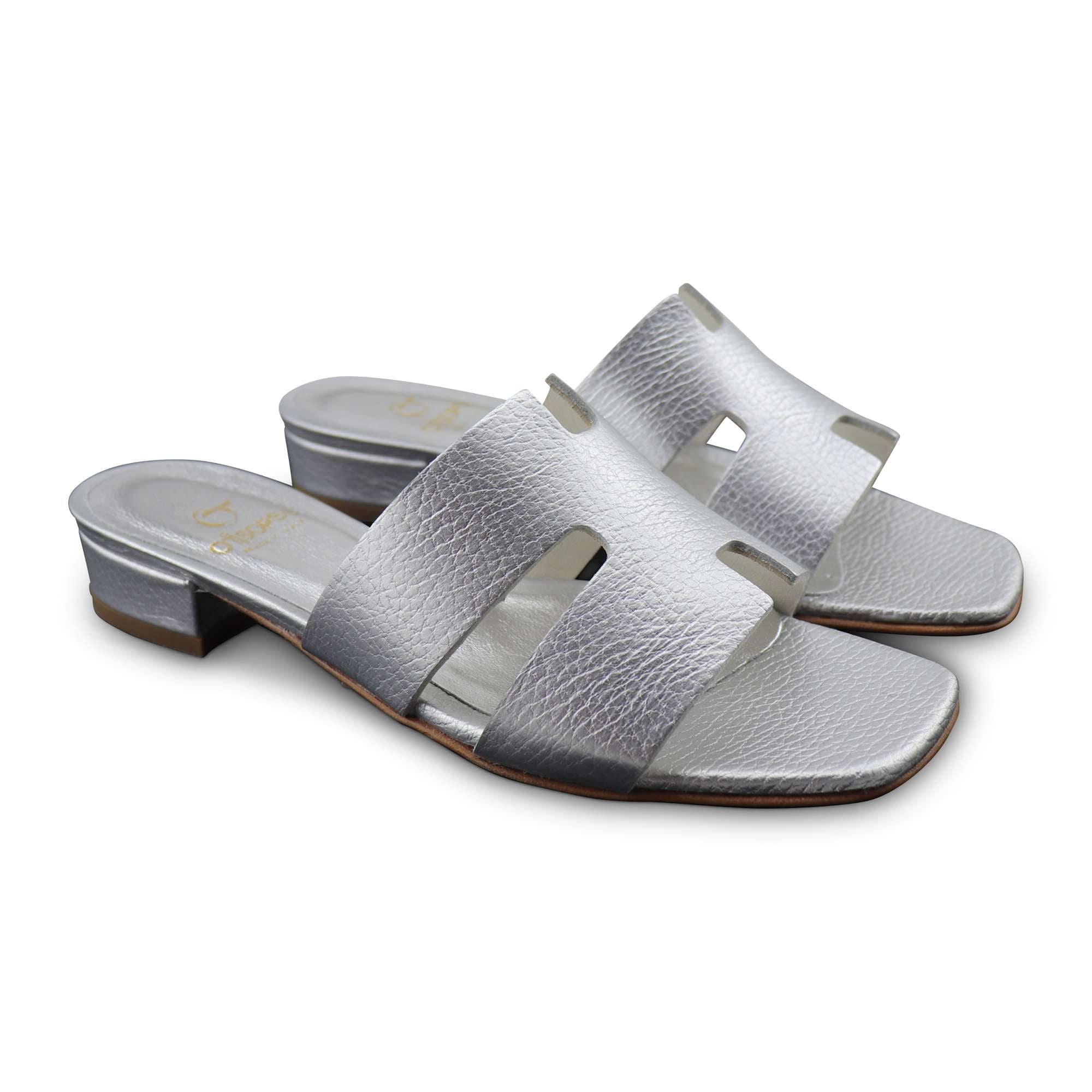 Ciabatta argento in pelle tacco 20