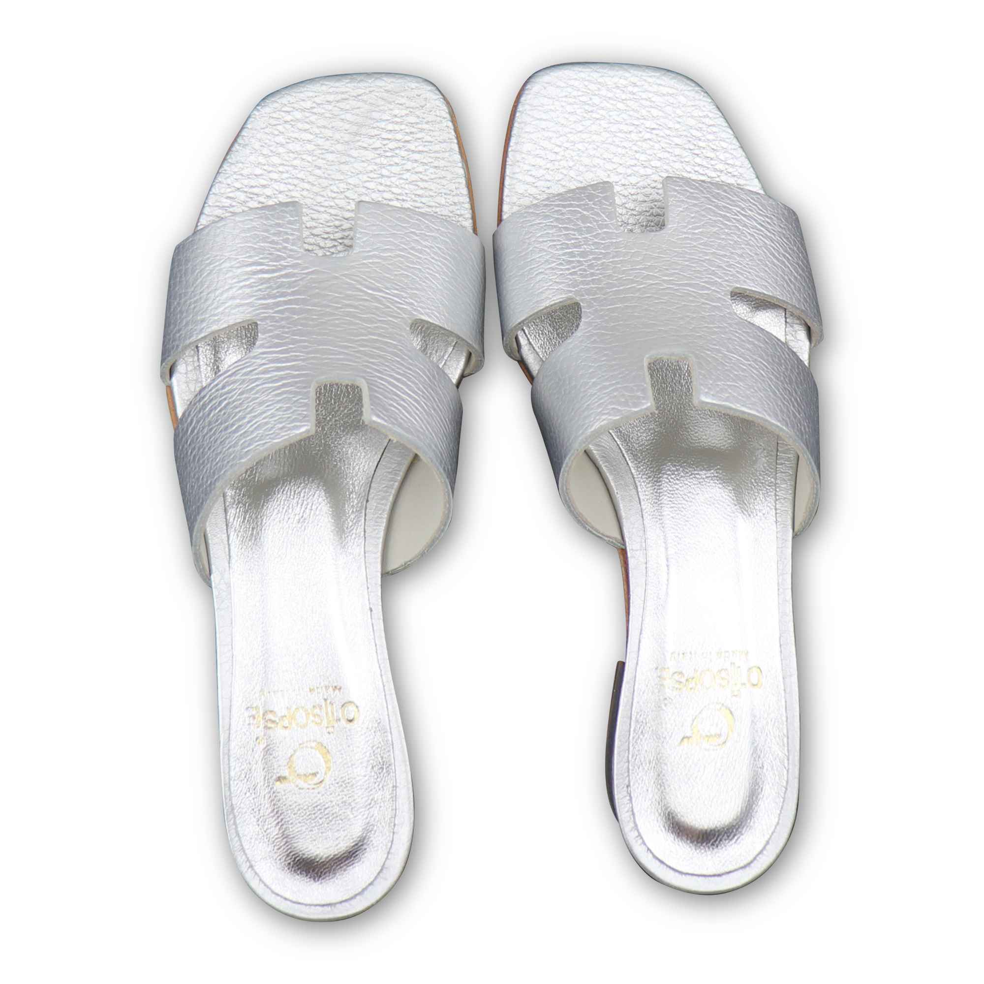Ciabatta argento in pelle tacco 20