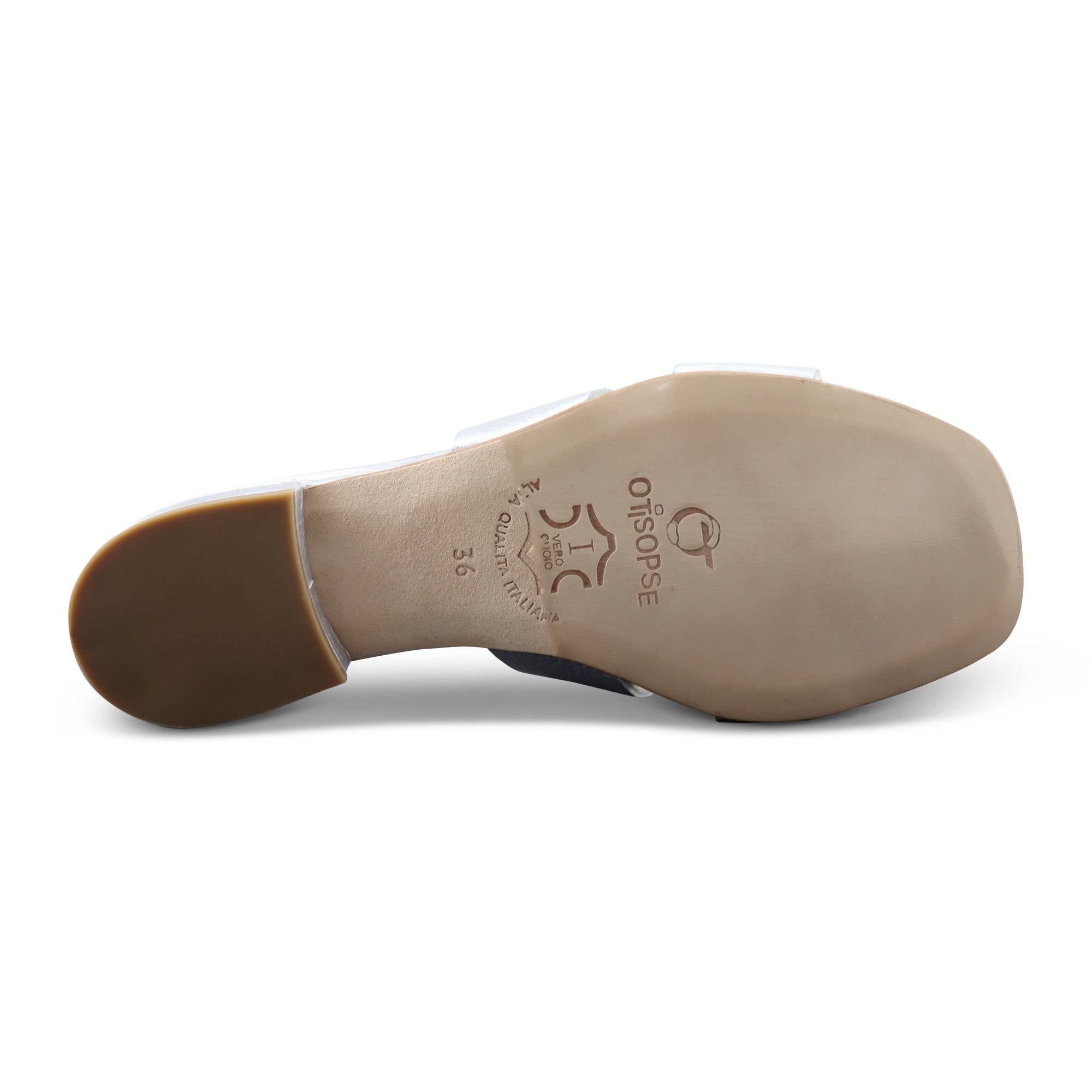 Ciabatta argento in pelle tacco 20