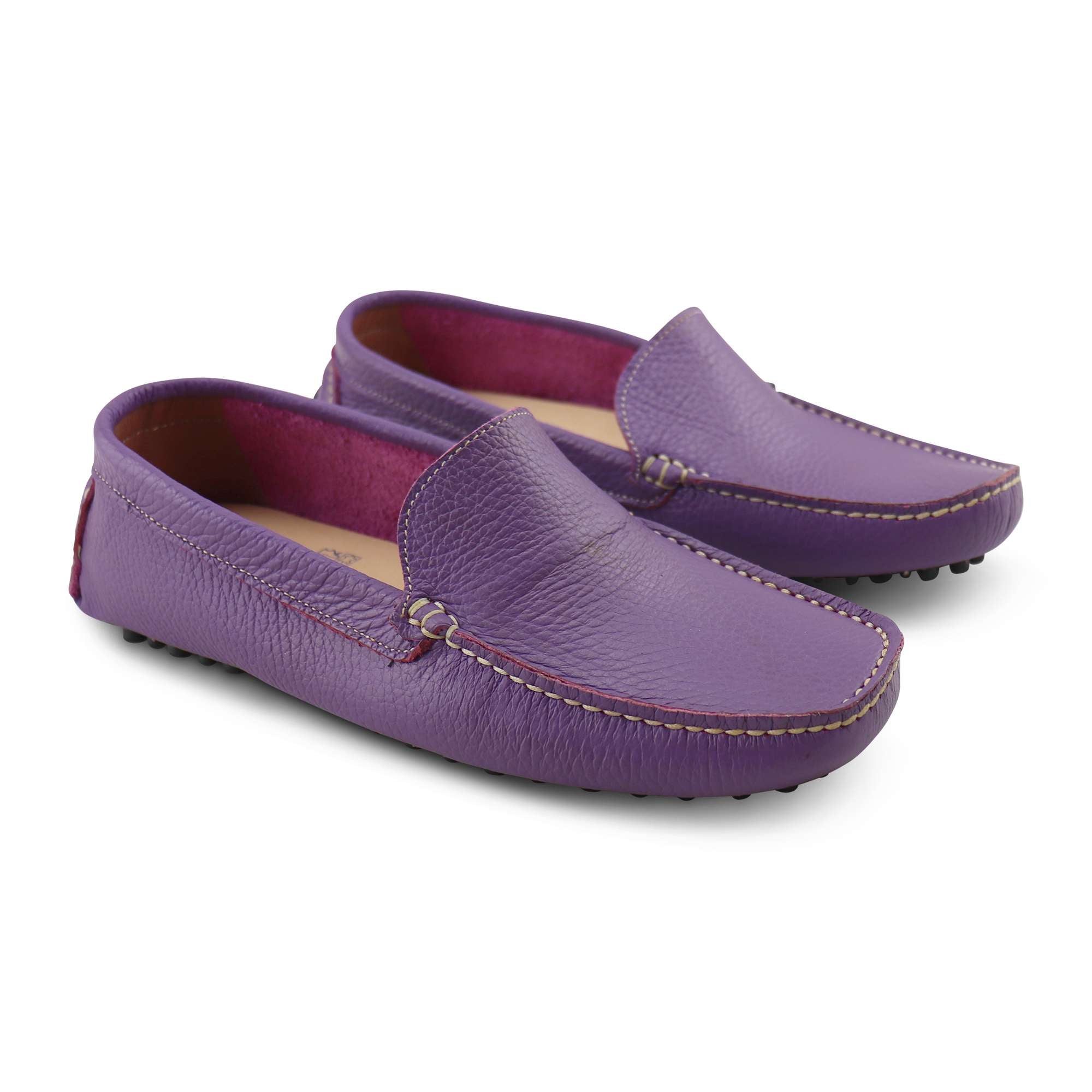 Purple hammered leather loafers