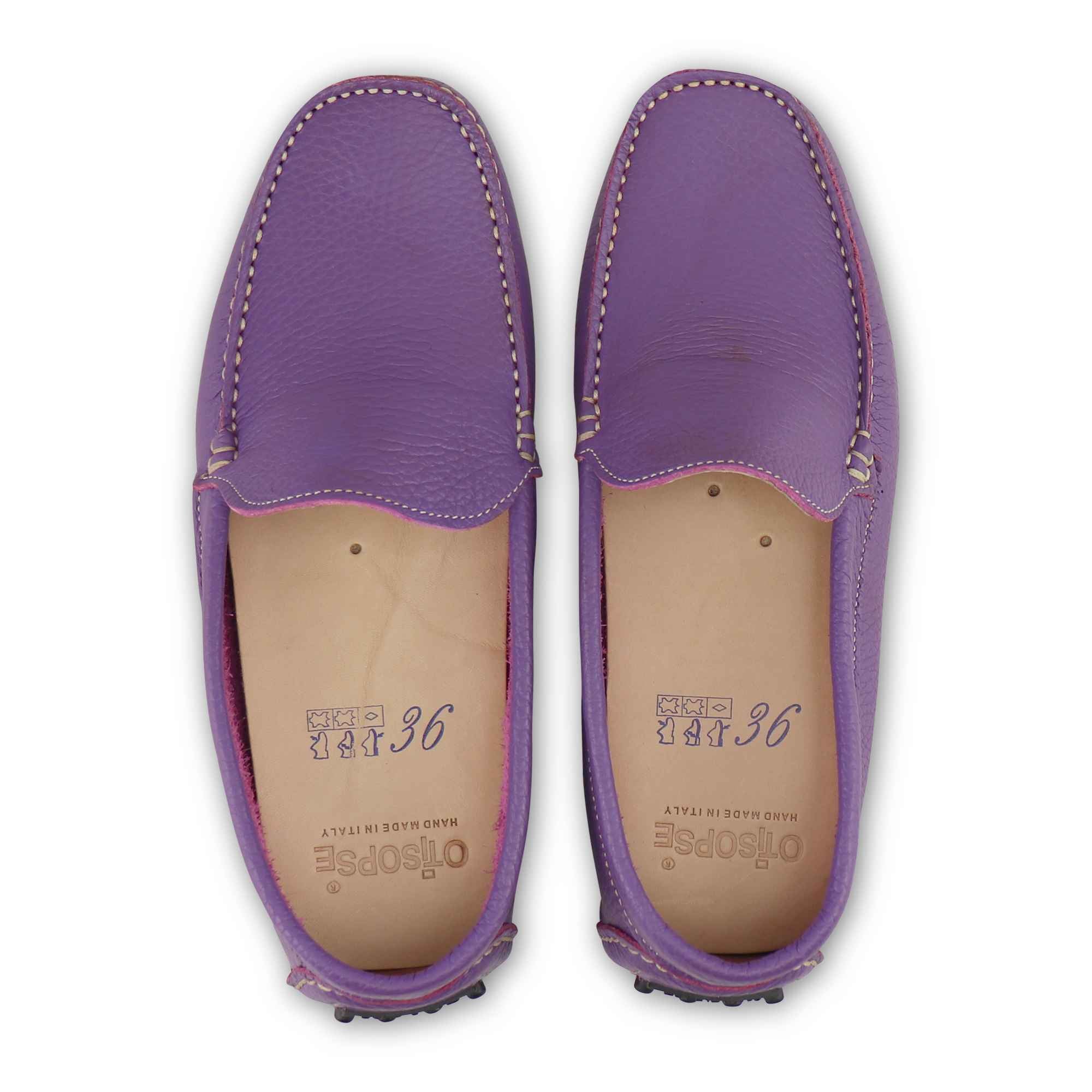 Purple hammered leather loafers