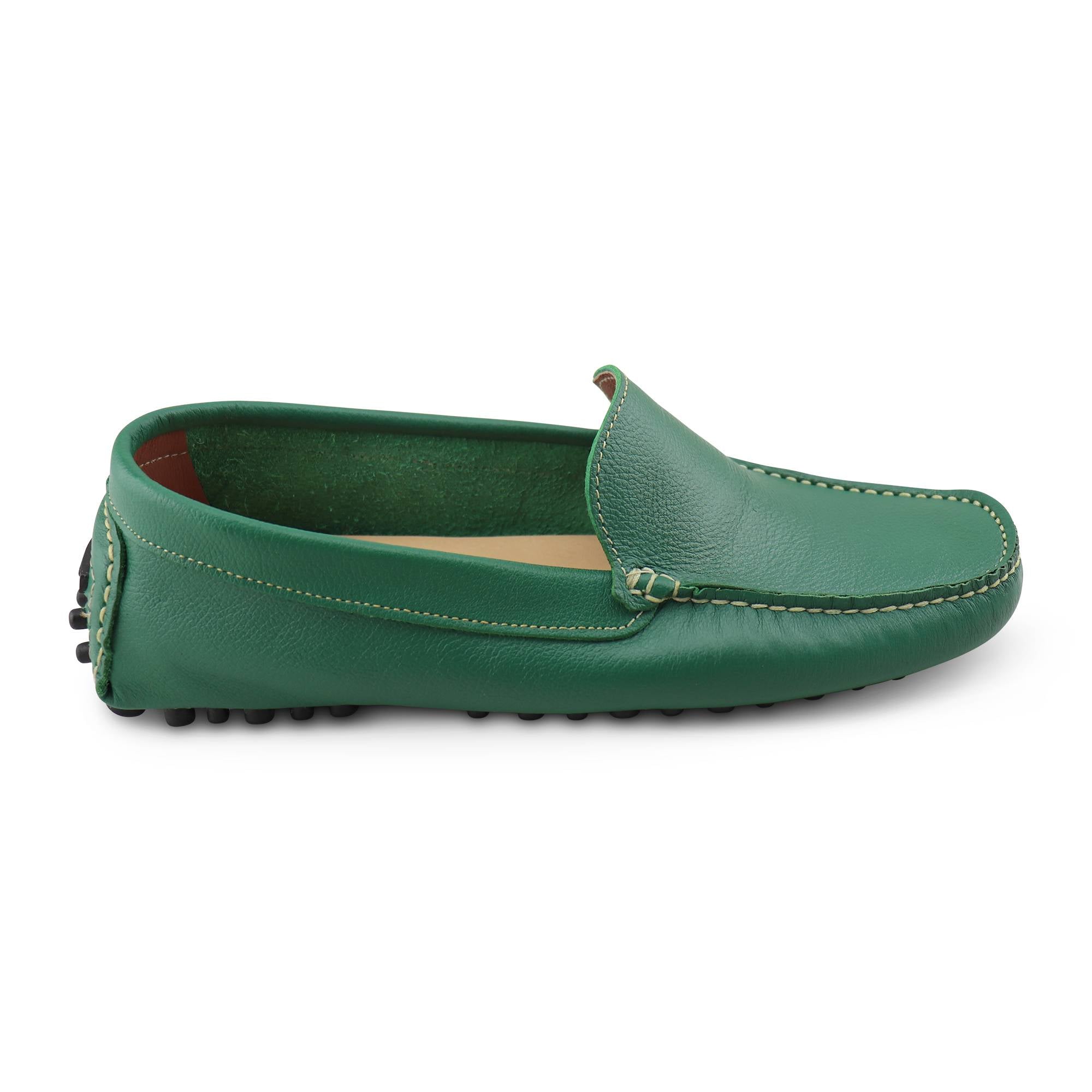 Green hammered leather loafers