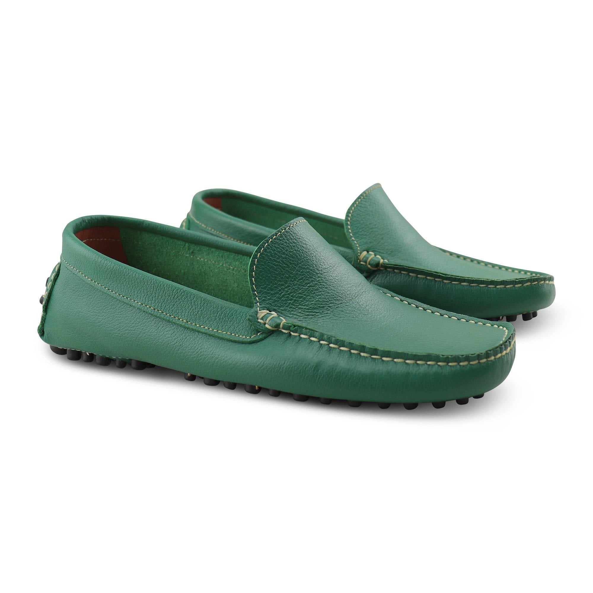 Green hammered leather loafers