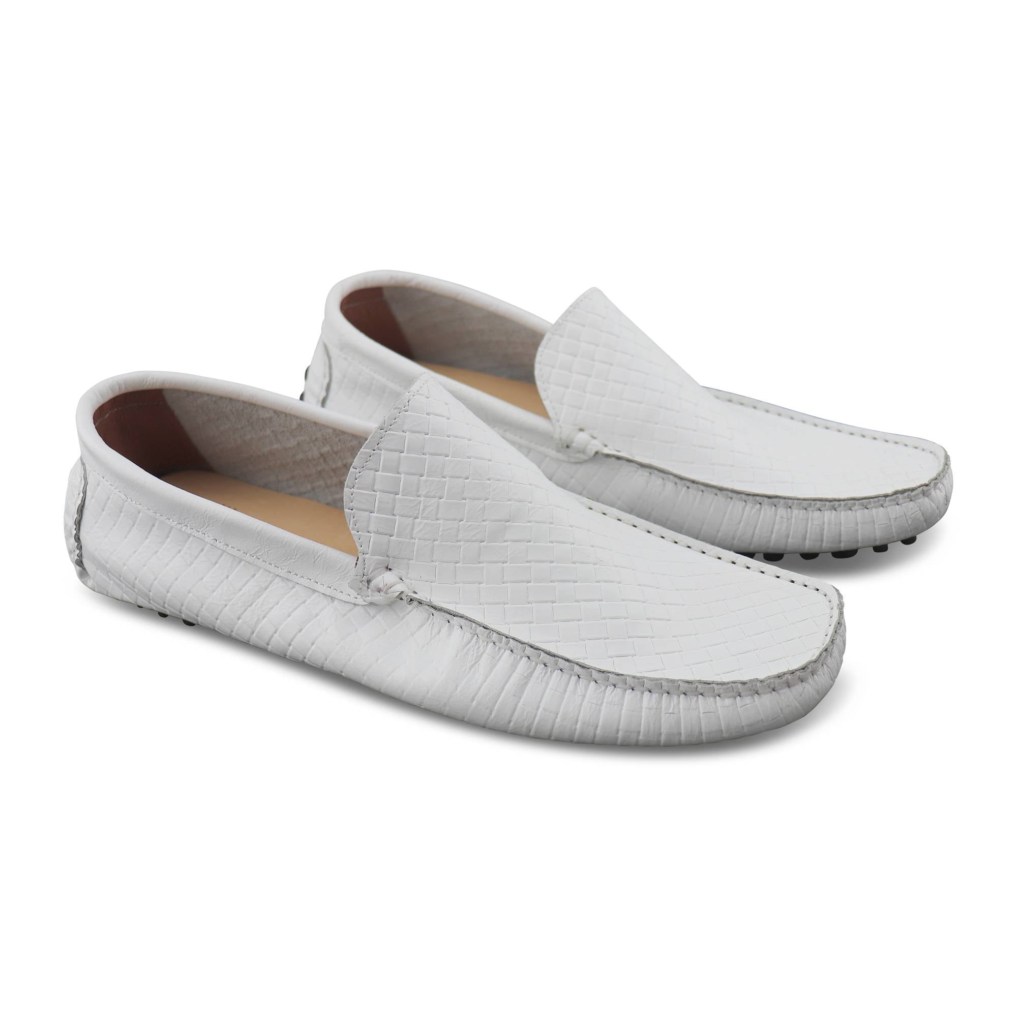 Gommini bianchi in pelle intrecciata