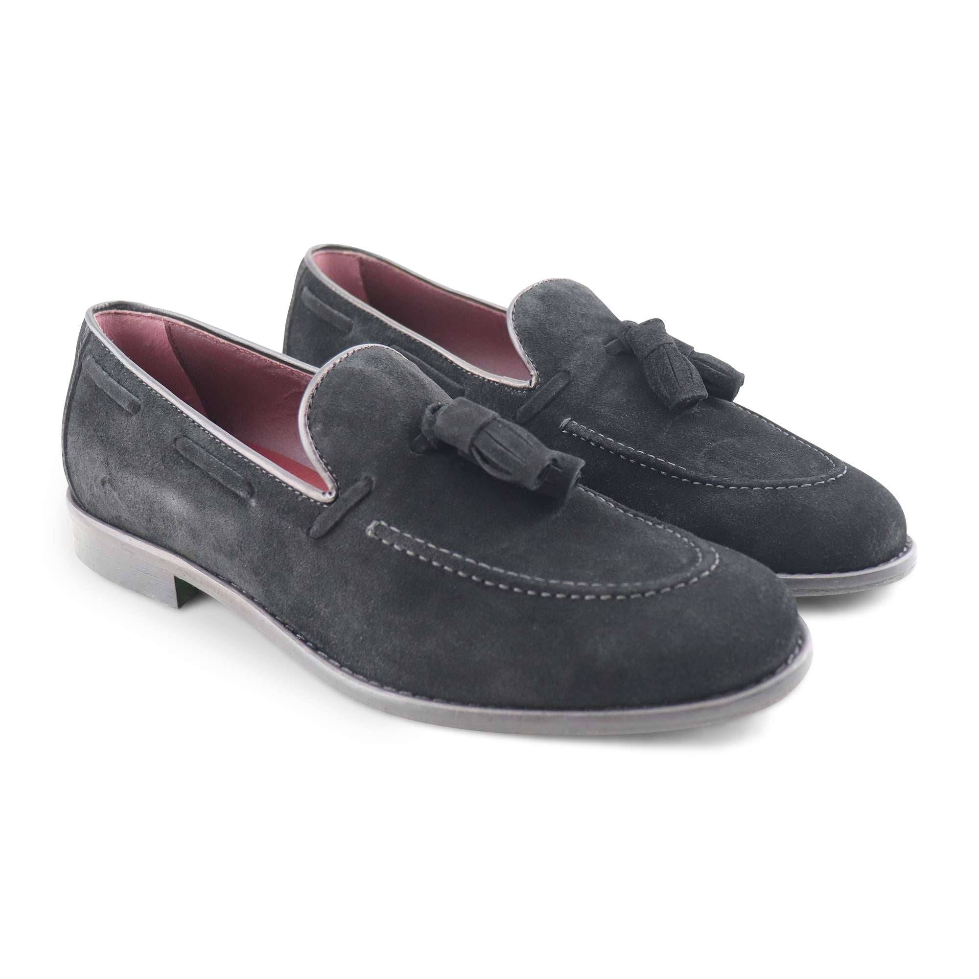 Black suede tassel loafers