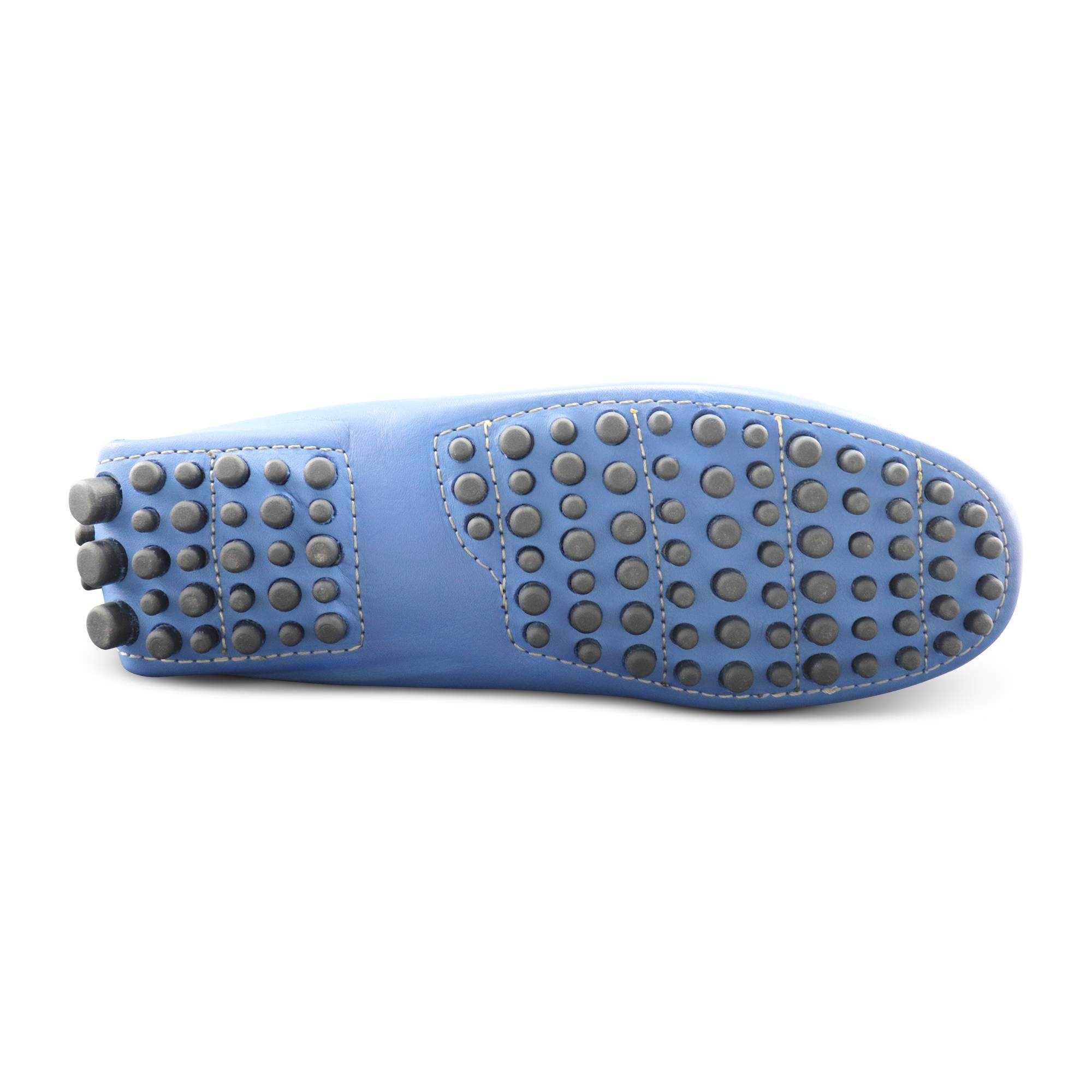 Mocassini bluette in pelle martellata