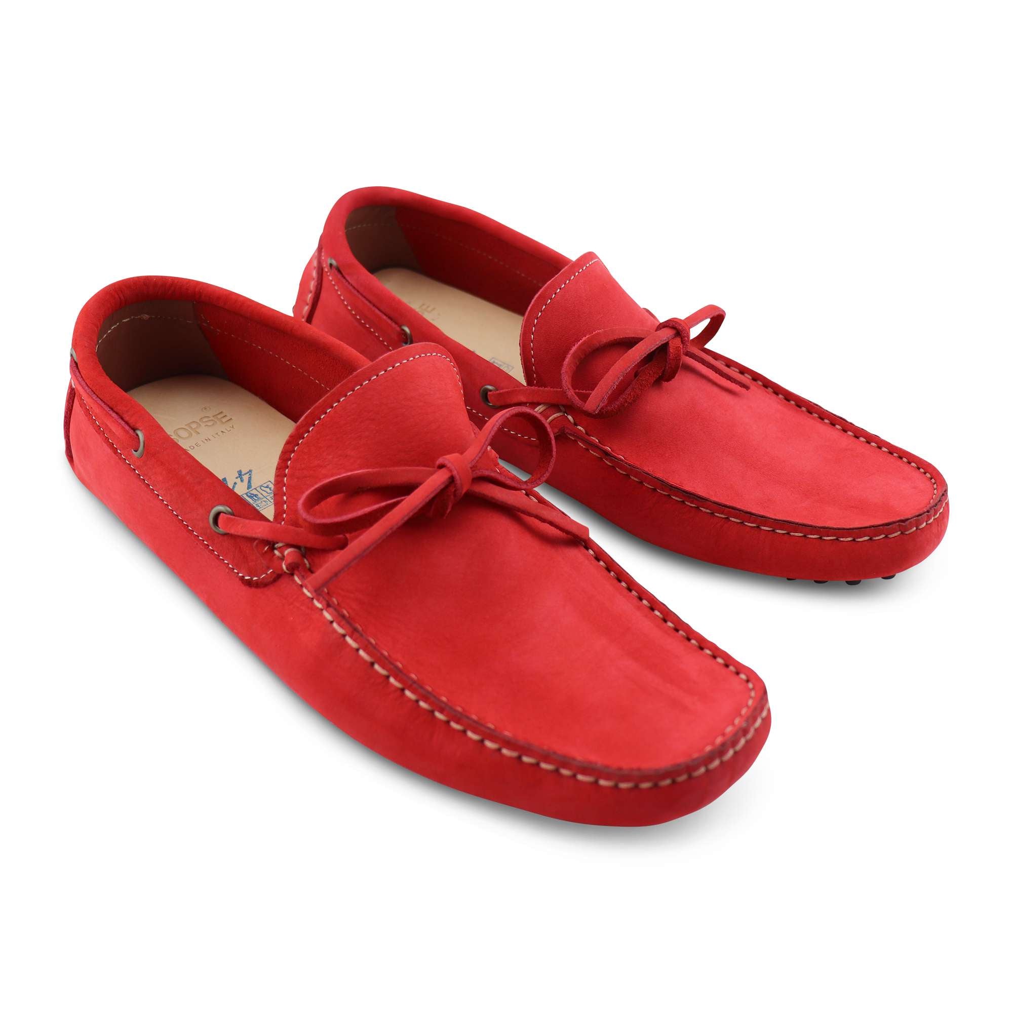 Red nubuck rubber soles