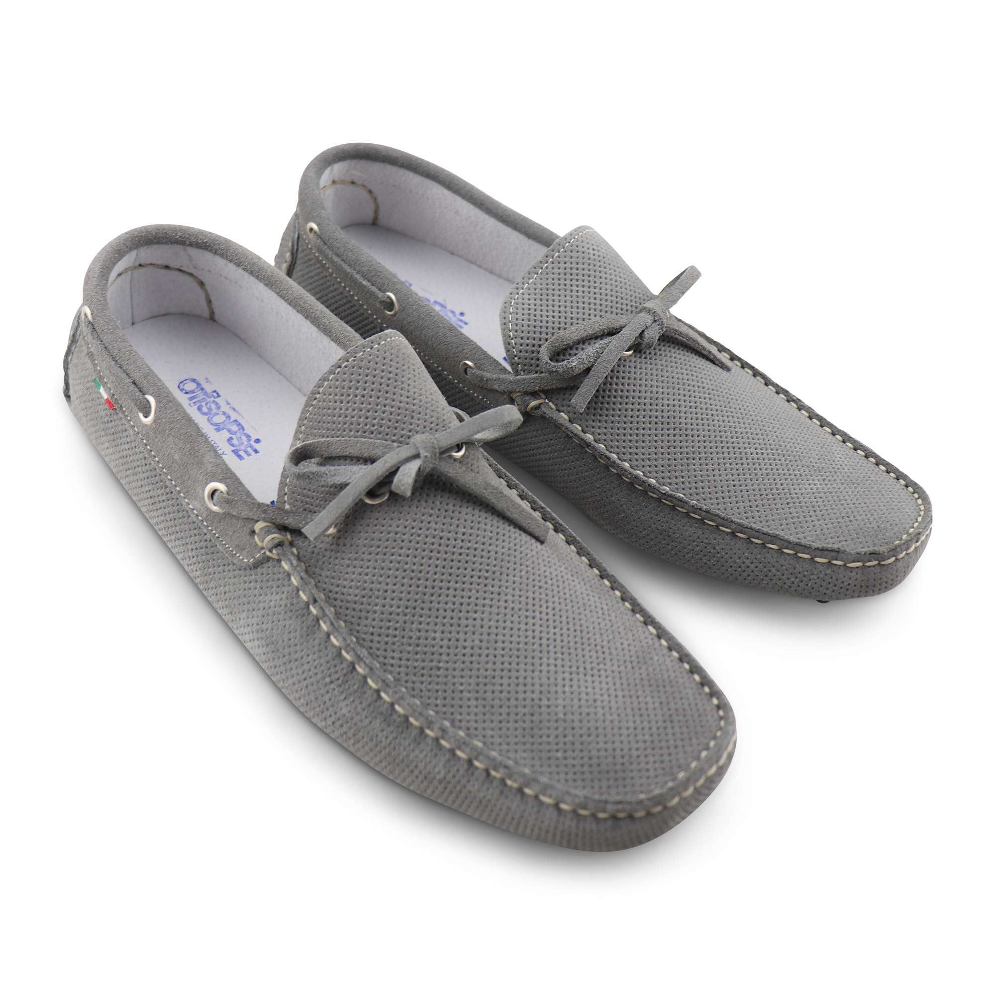 Gommini in camoscio forato grigio