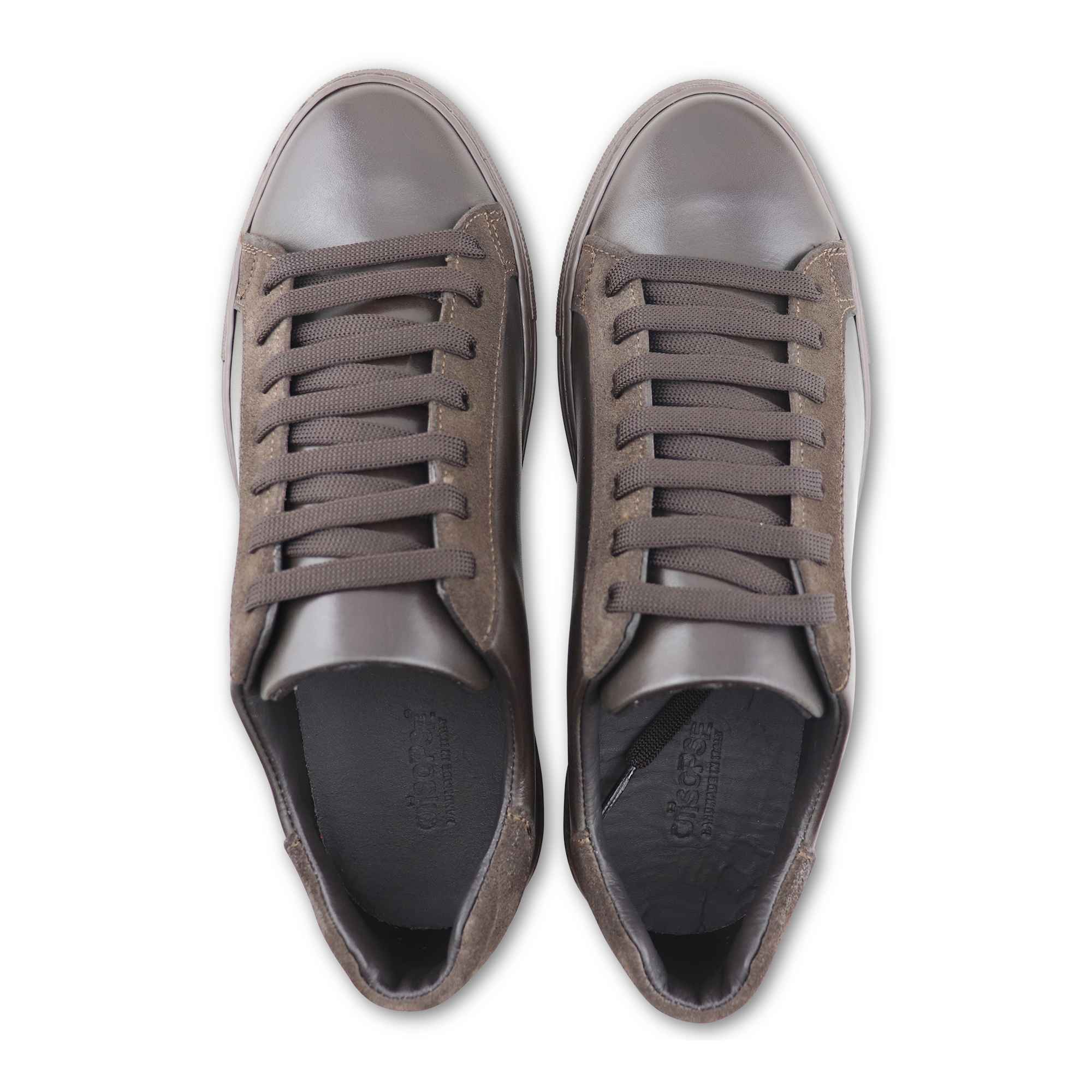 Sneakers in pelle e camoscio testa di moro