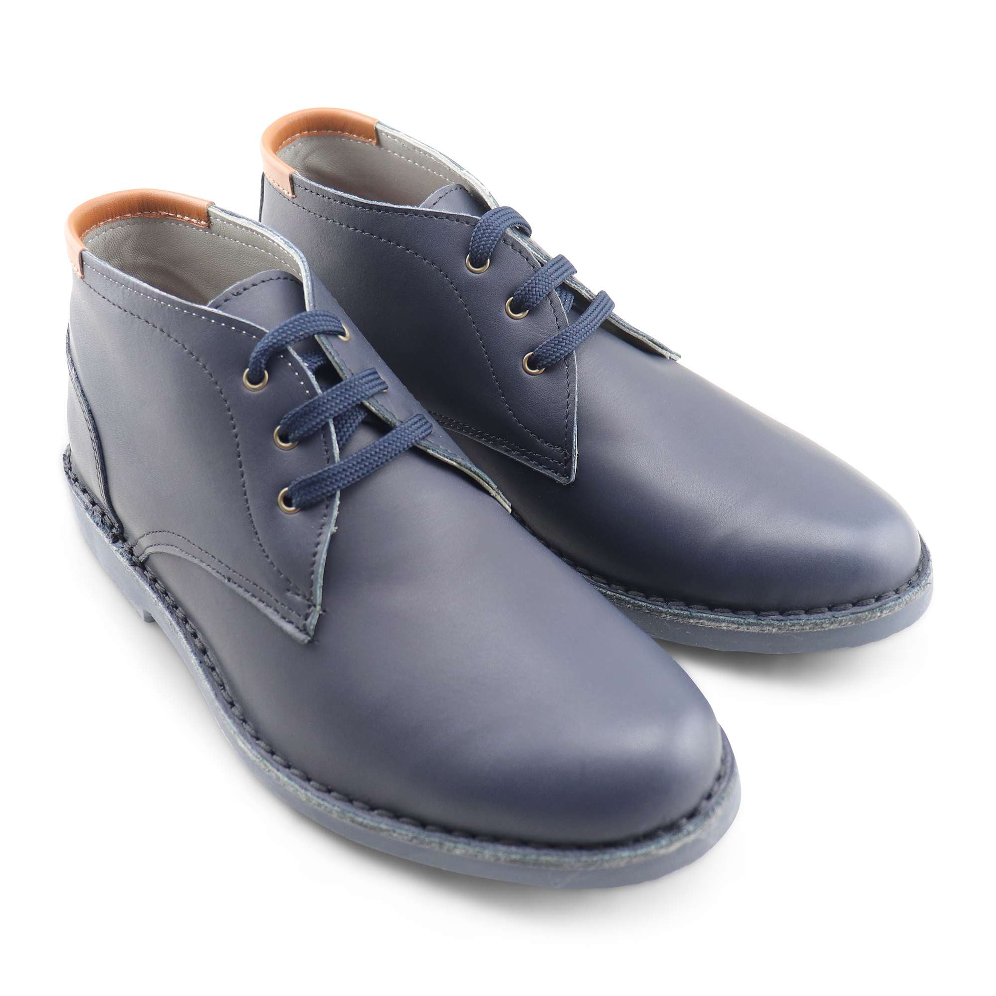 Blue leather ankle boots