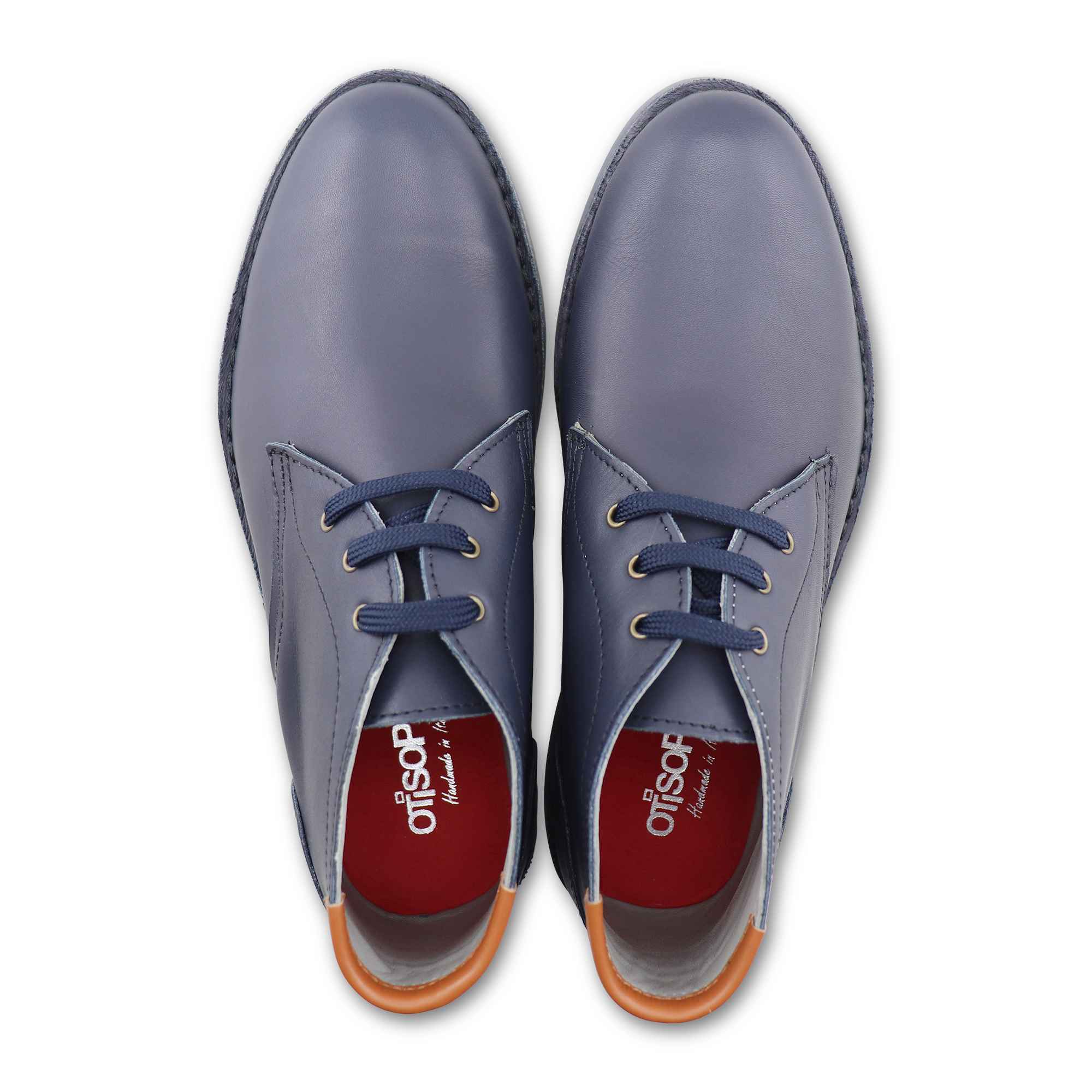 Blue leather ankle boots