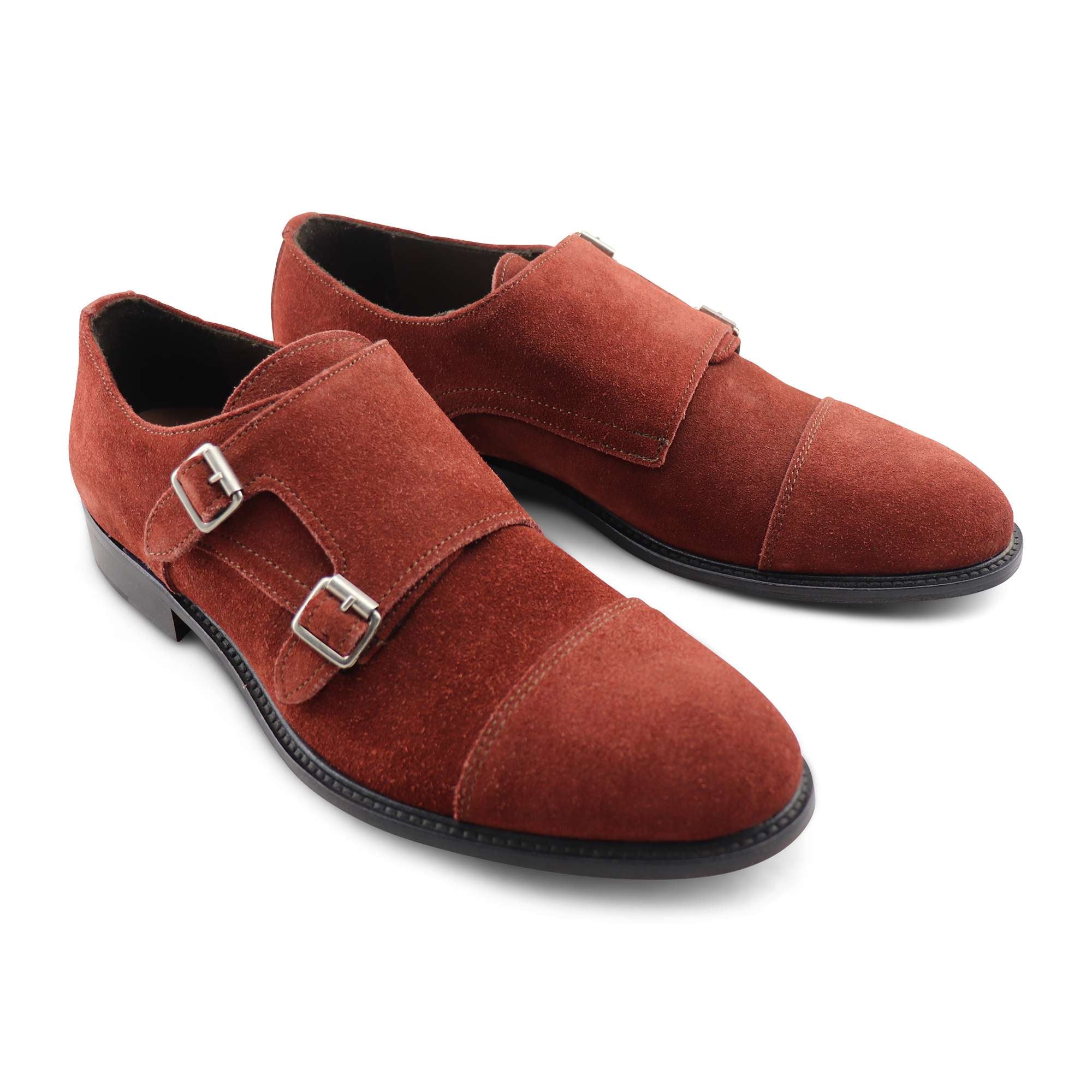 Burgundy double buckle in suede