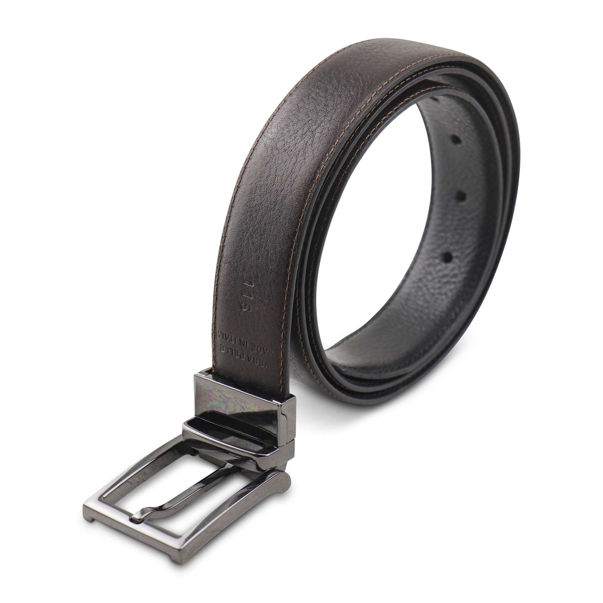 Cintura double face in pelle nero/moro