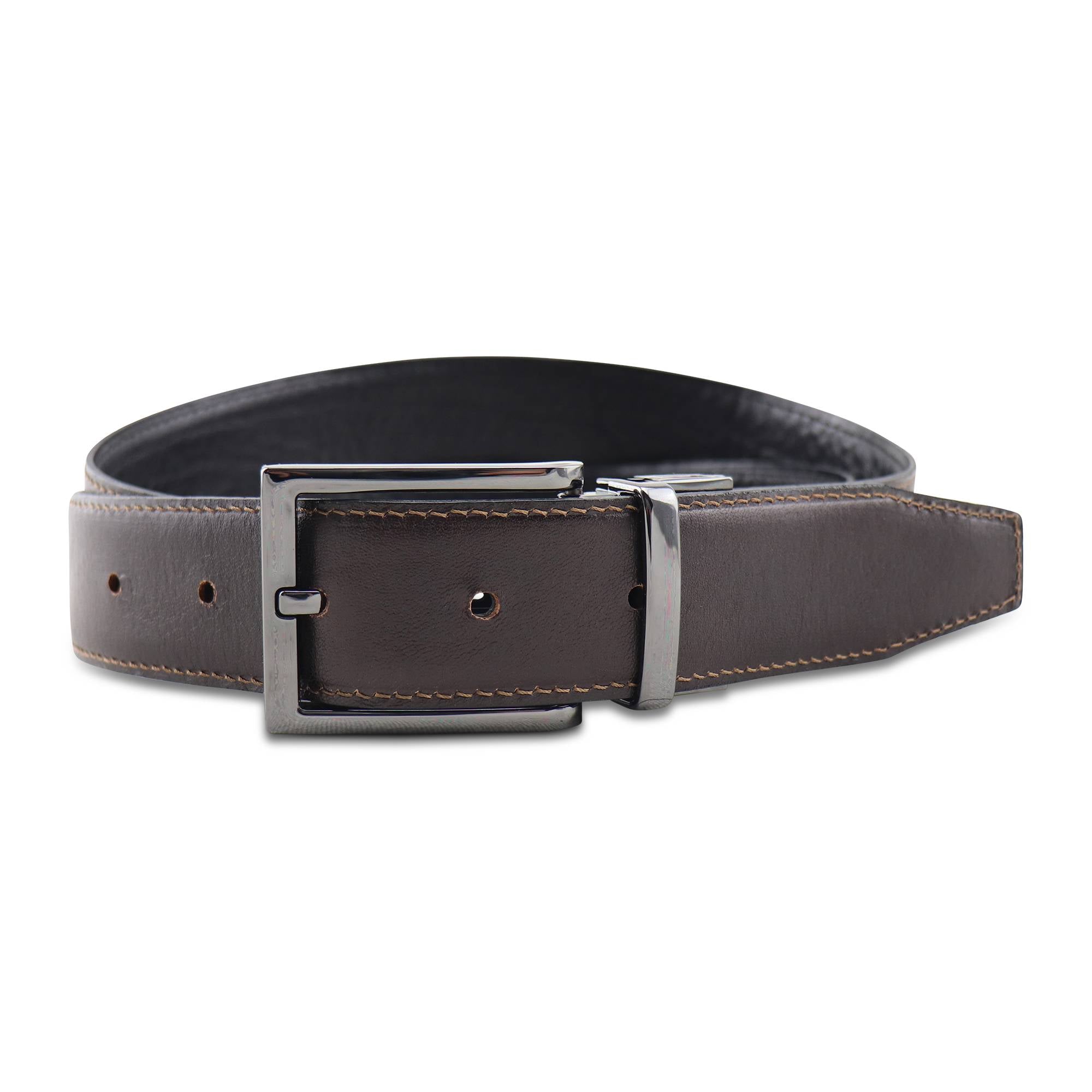 Cintura double face in pelle nero/moro