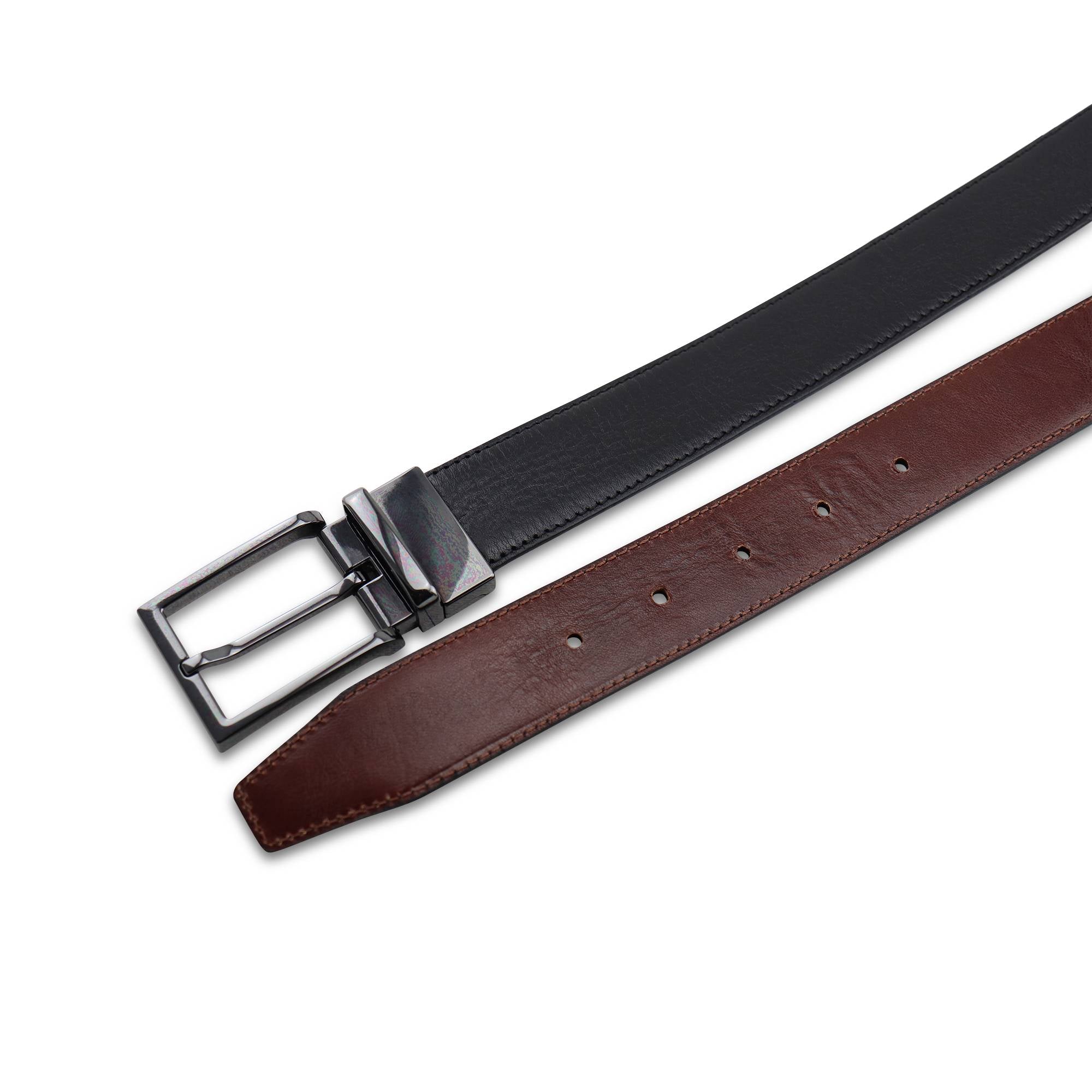 Cintura double face in pelle nero/inglese