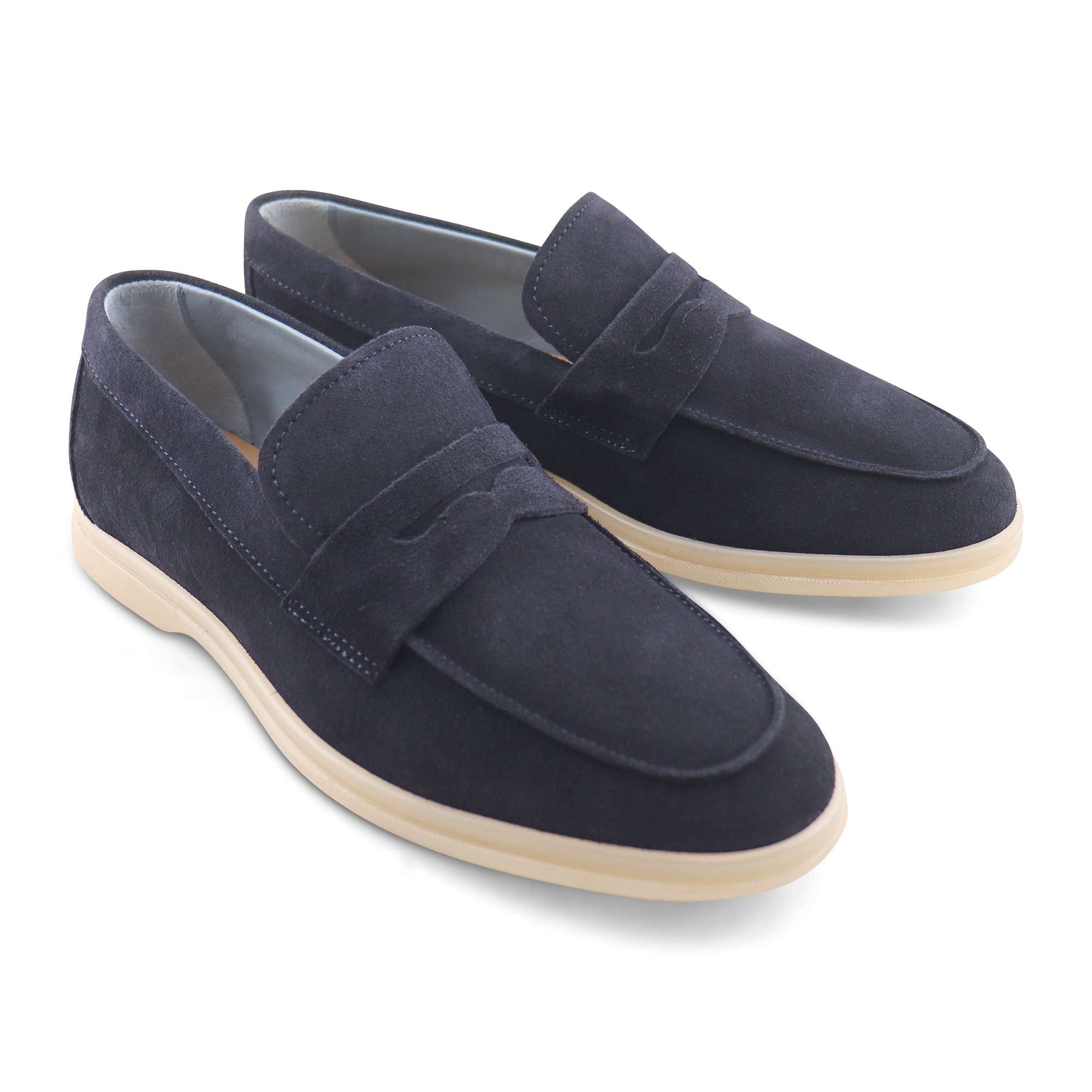 Mocassini blu in camoscio