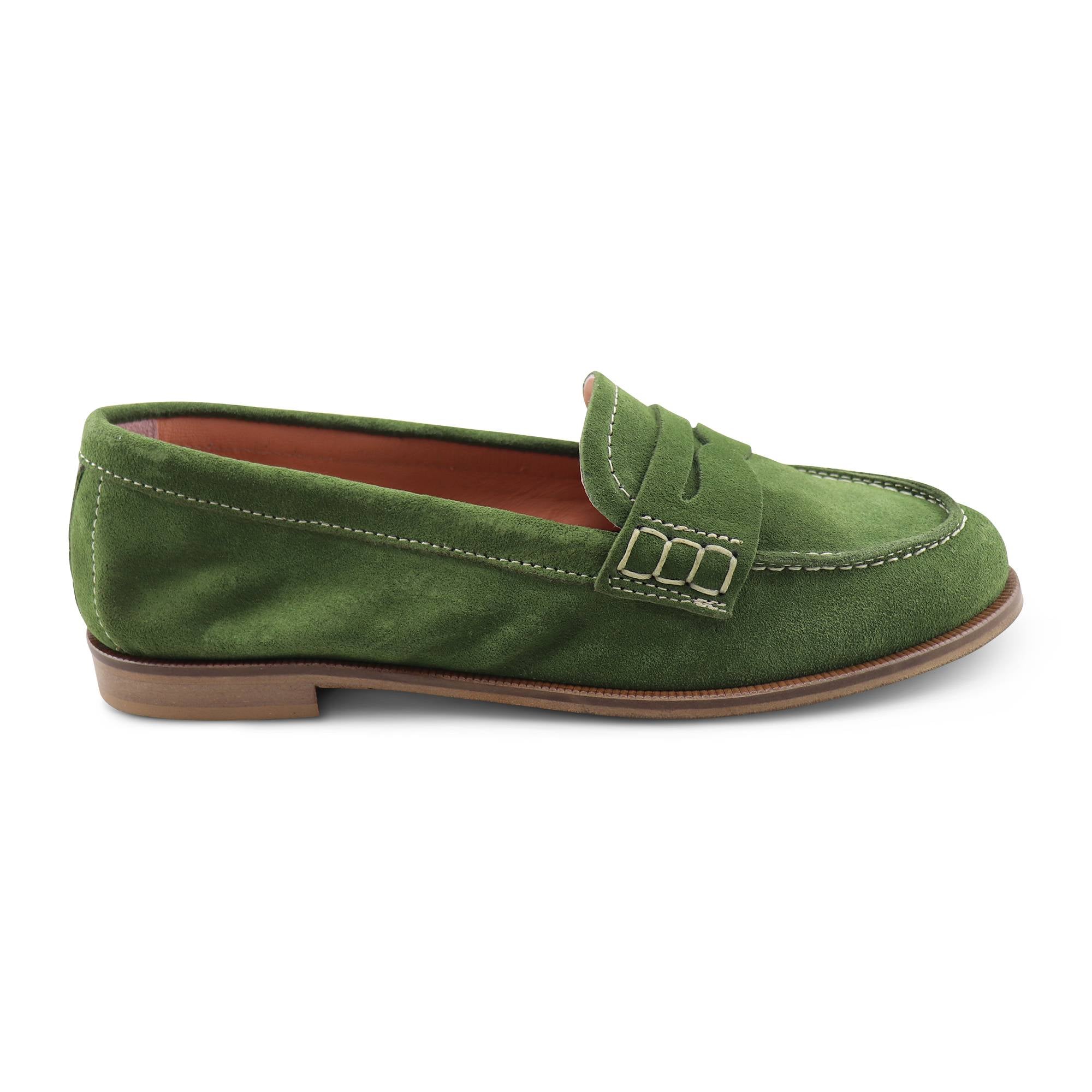 Green suede loafers