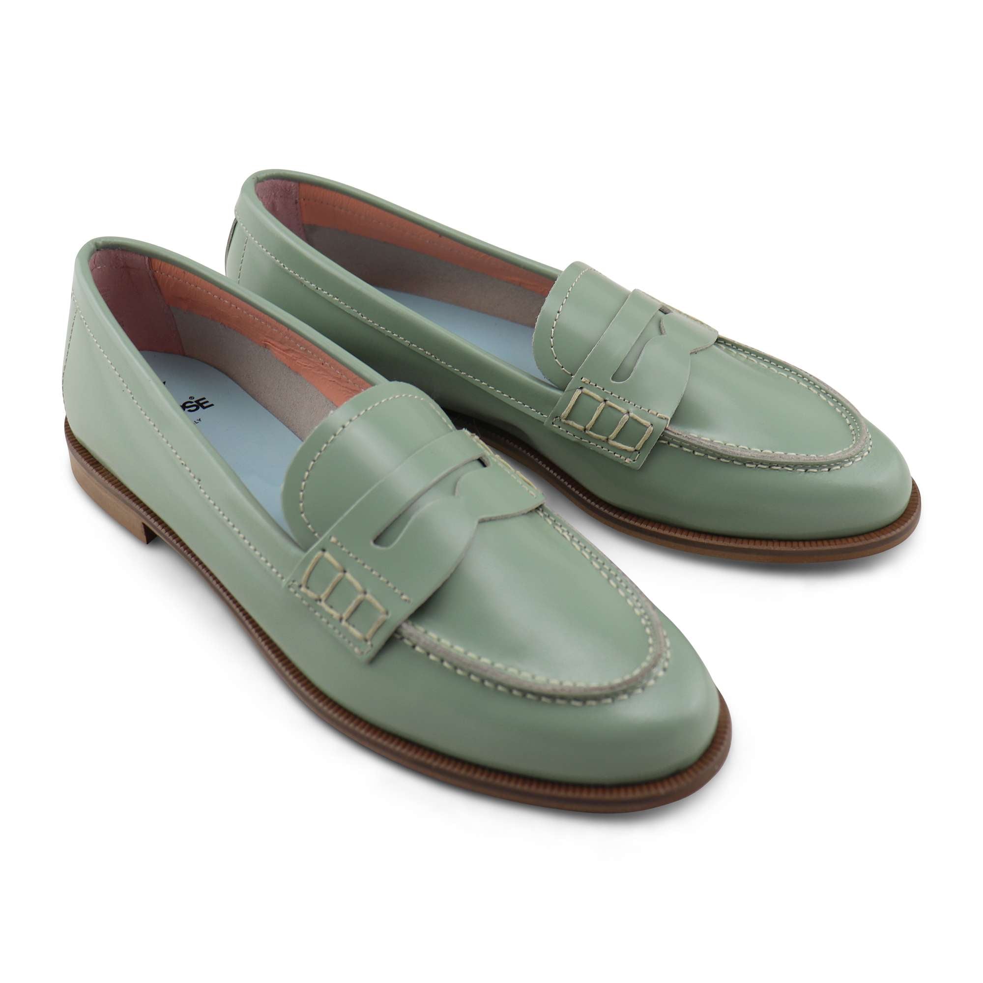 Mocassini verdi in pelle spazzolata
