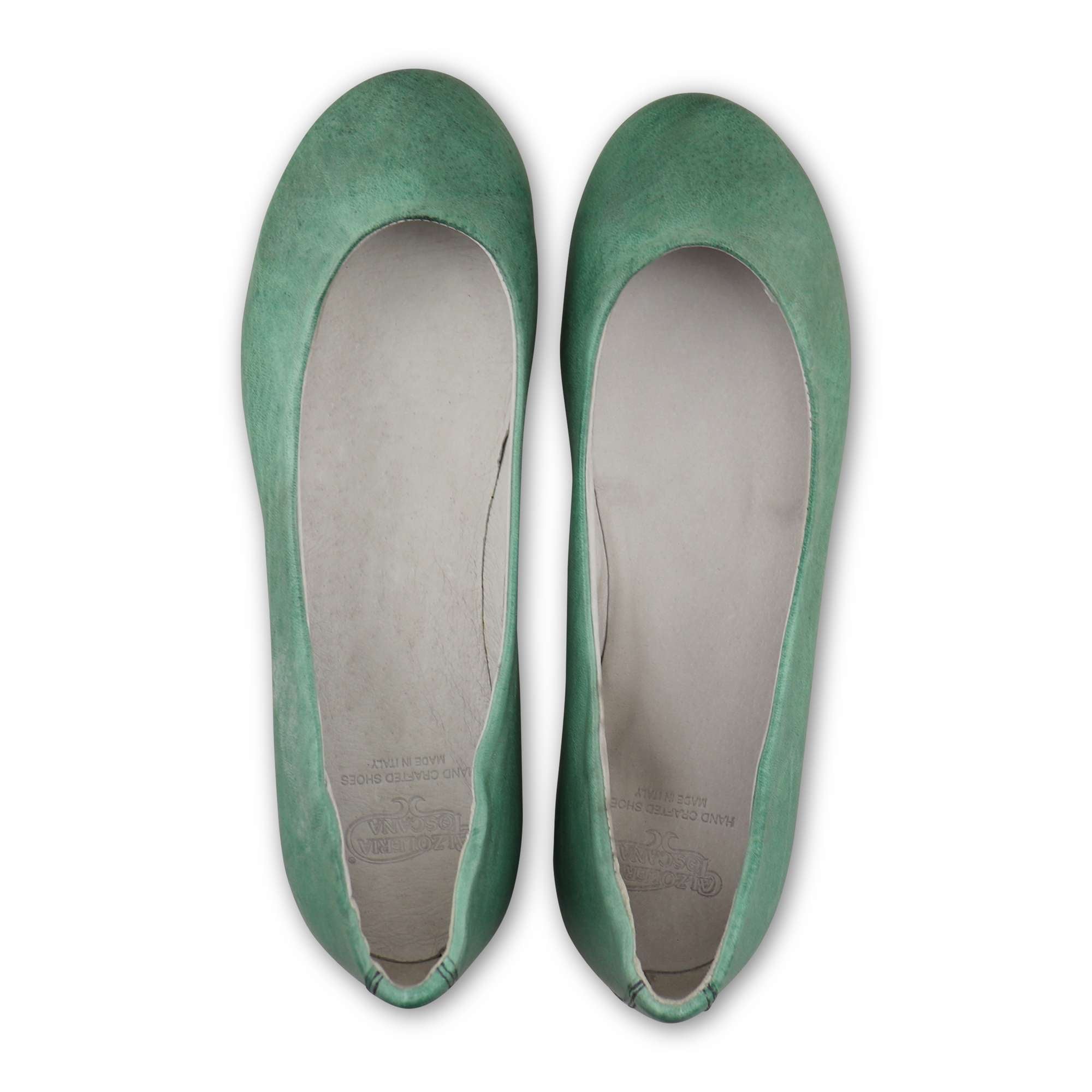 Ballerine verdi in pelle stropicciata