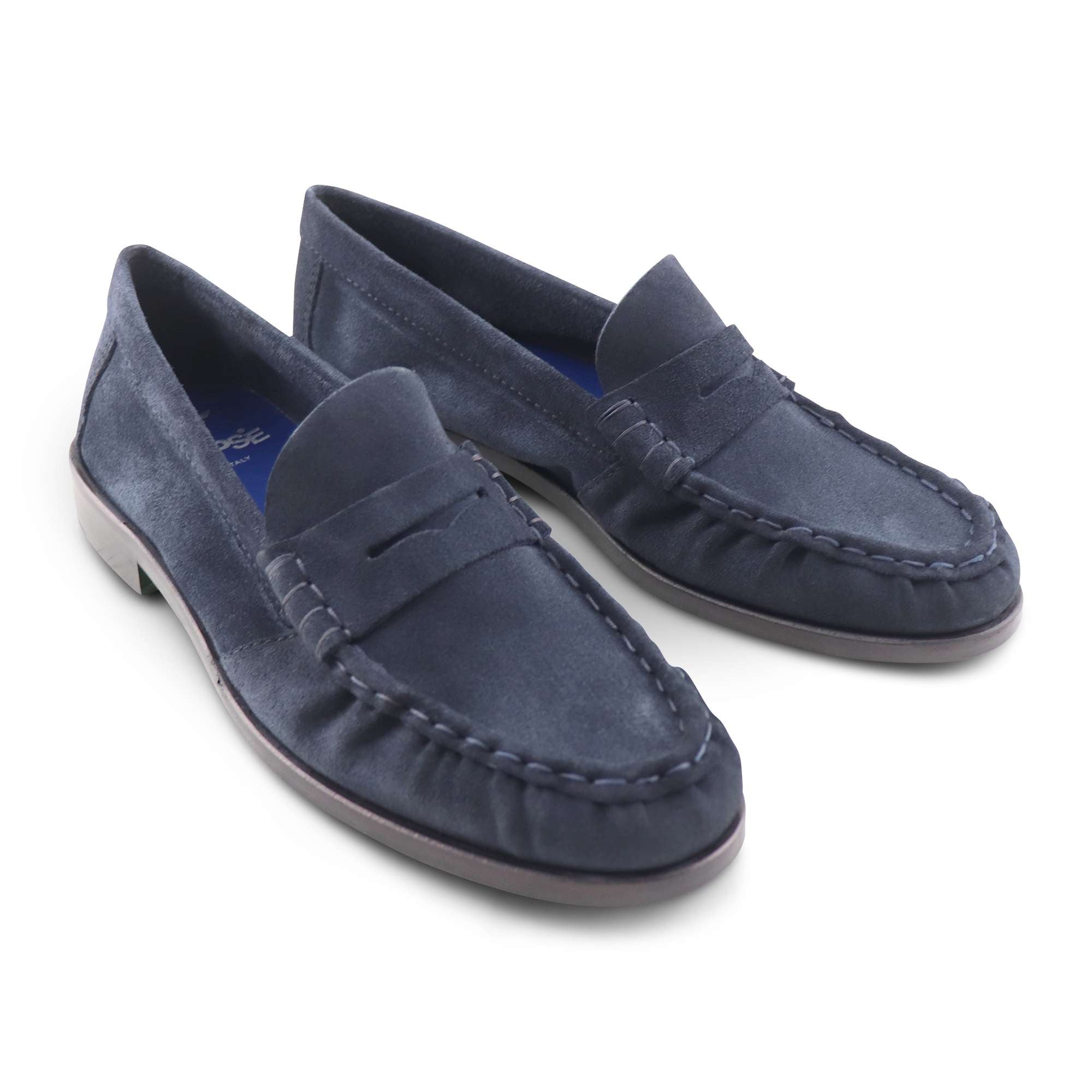 Mocassini blu in camoscio