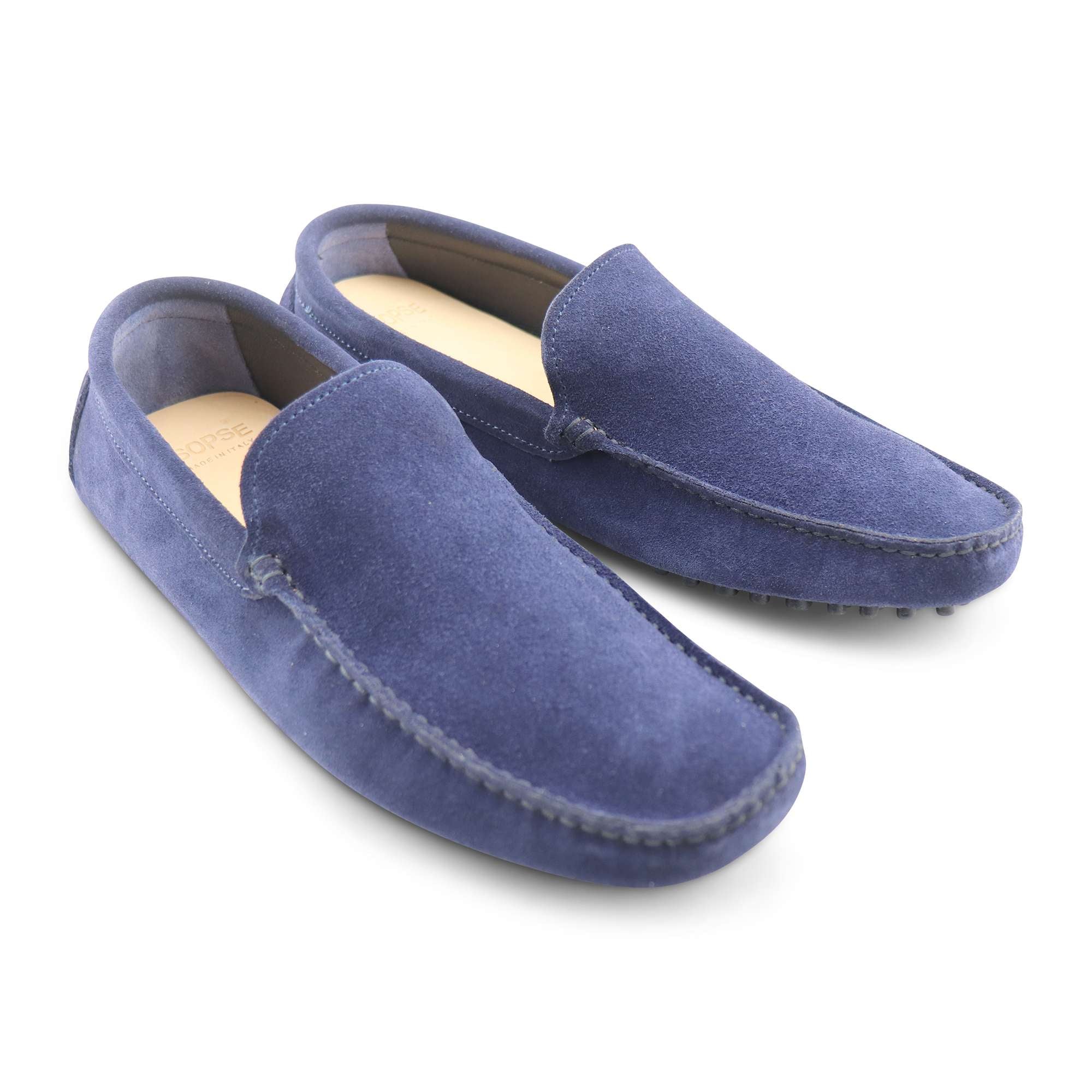 Mocassini blu in camoscio