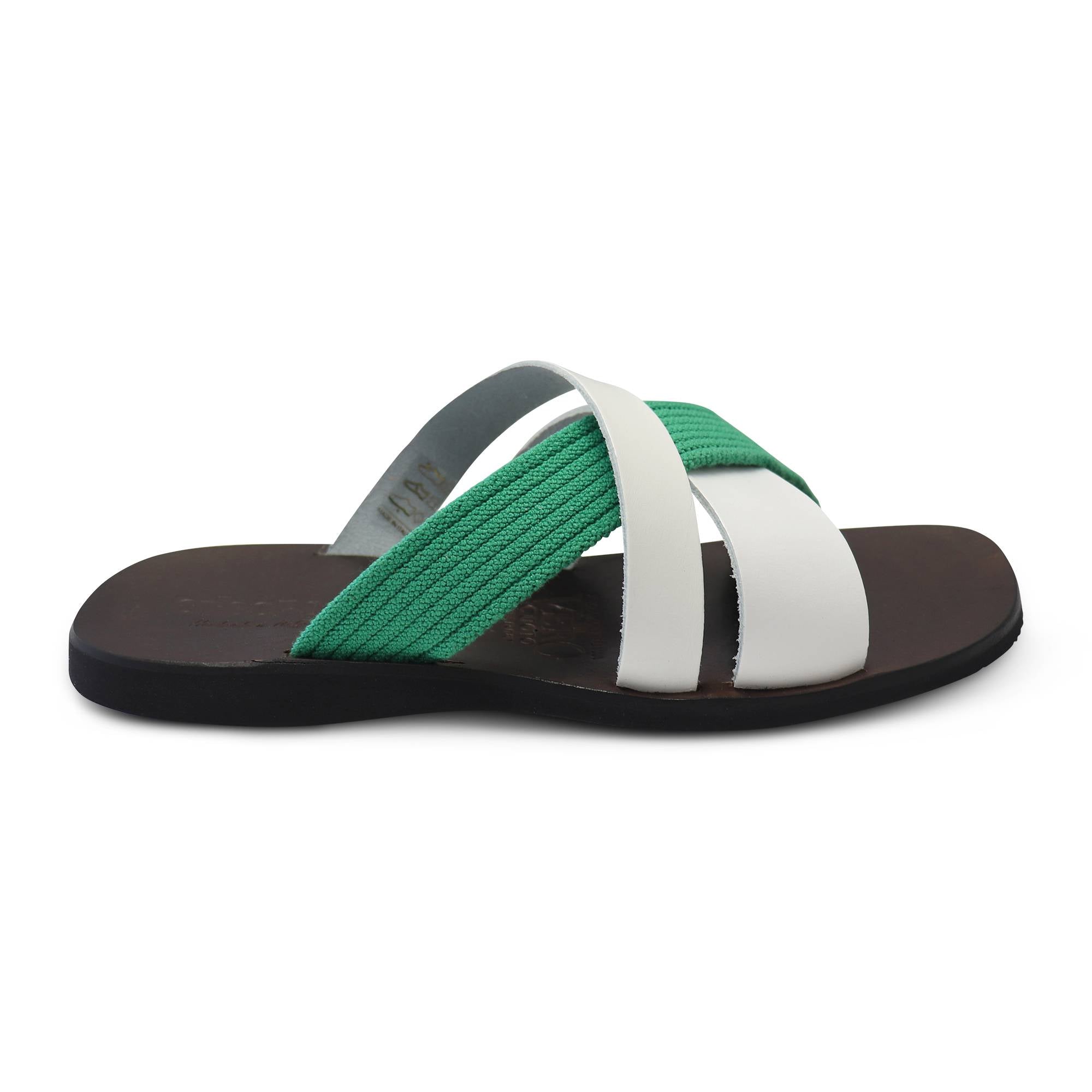 Sandali bianchi in pelle elastico verde