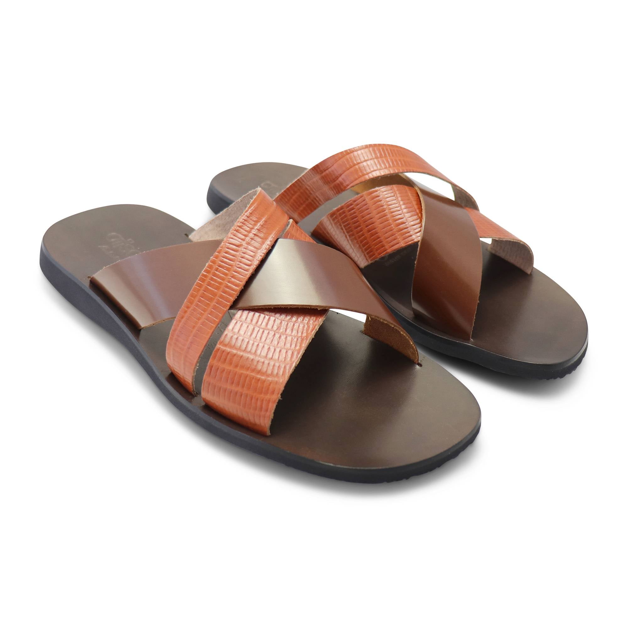 Sandali cuoio in pelle con fascia cerata