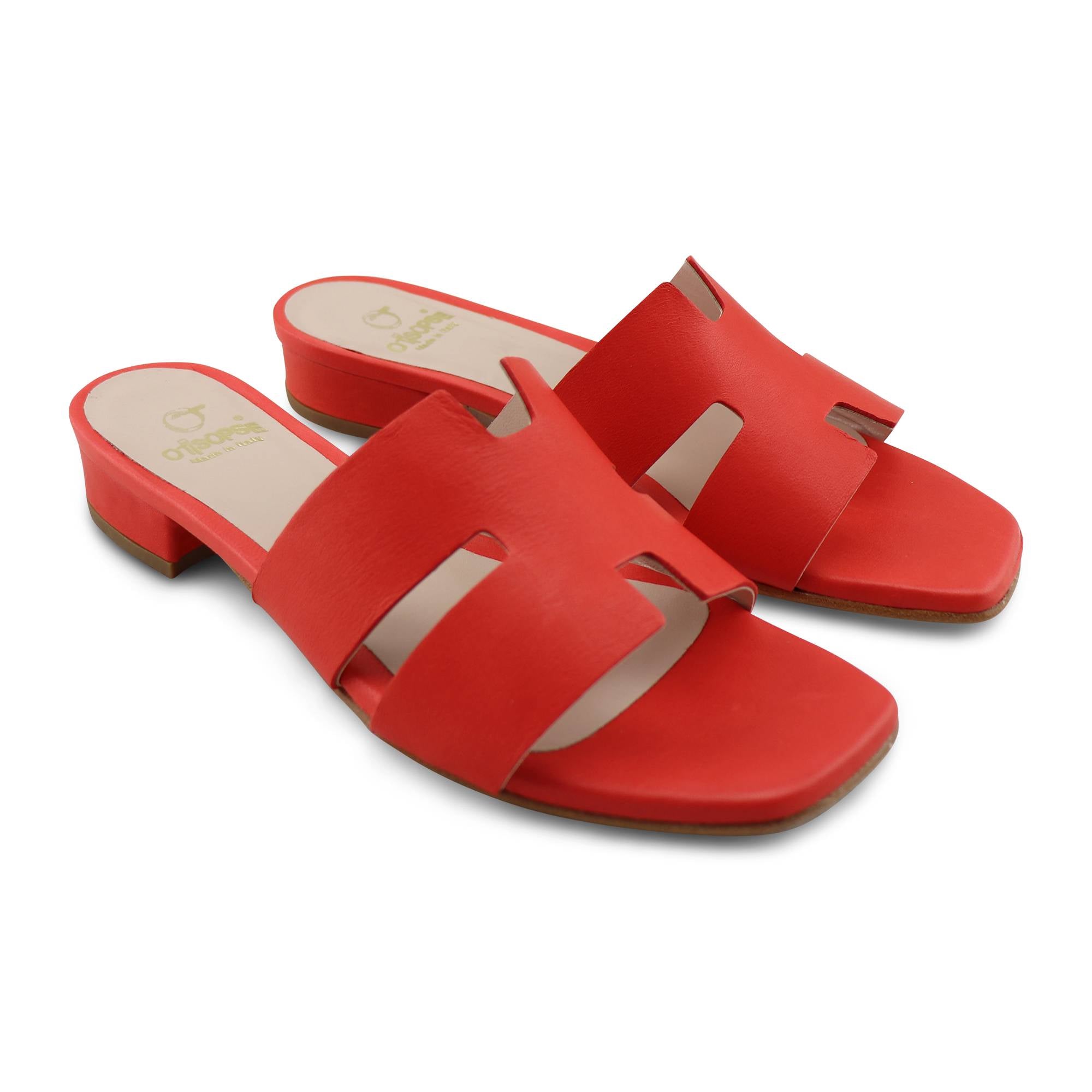 Ciabatta corallo in pelle tacco 20
