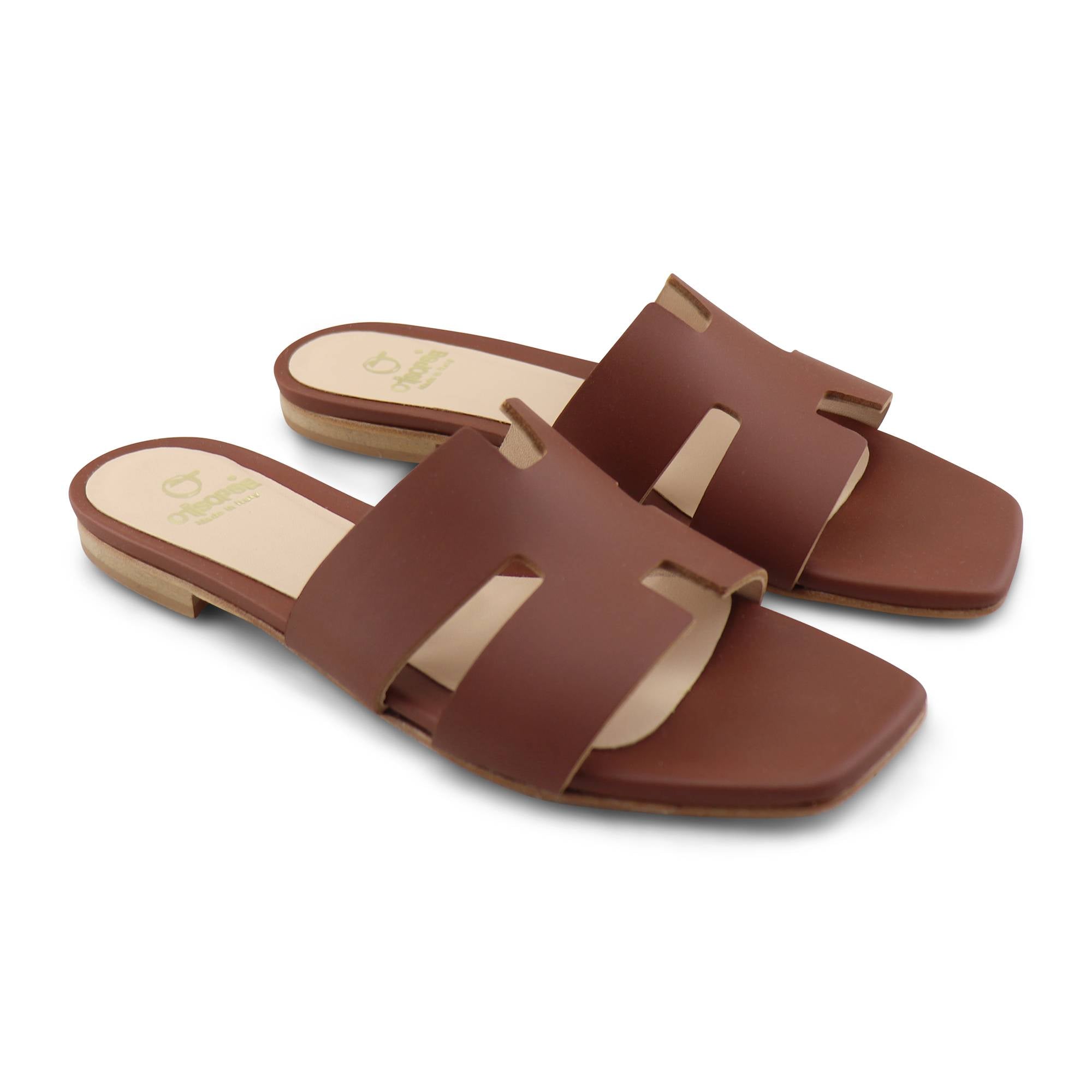 Ciabatta cognac in pelle tacco 10