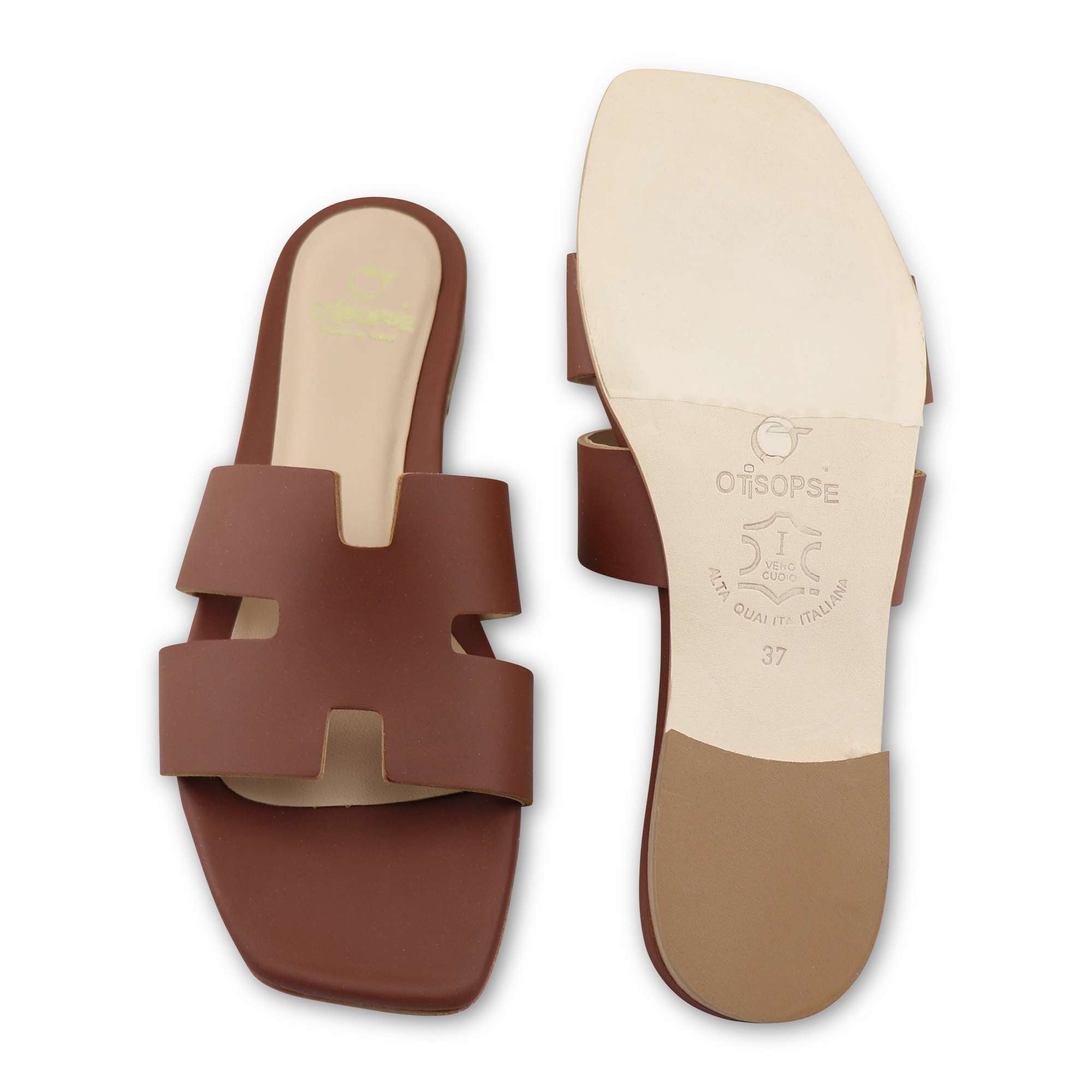 Ciabatta cognac in pelle tacco 10