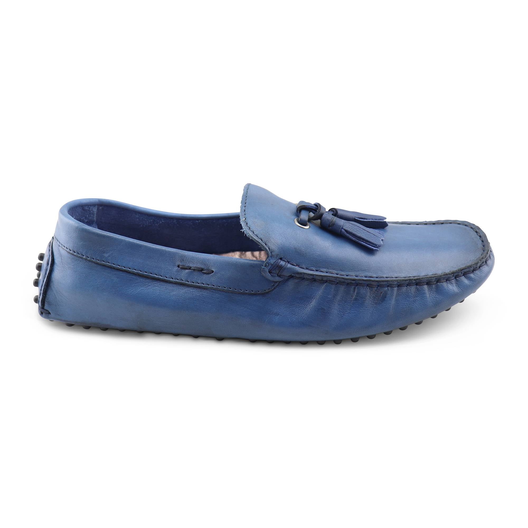 Mocassini fiocco in pelle blu chiaro