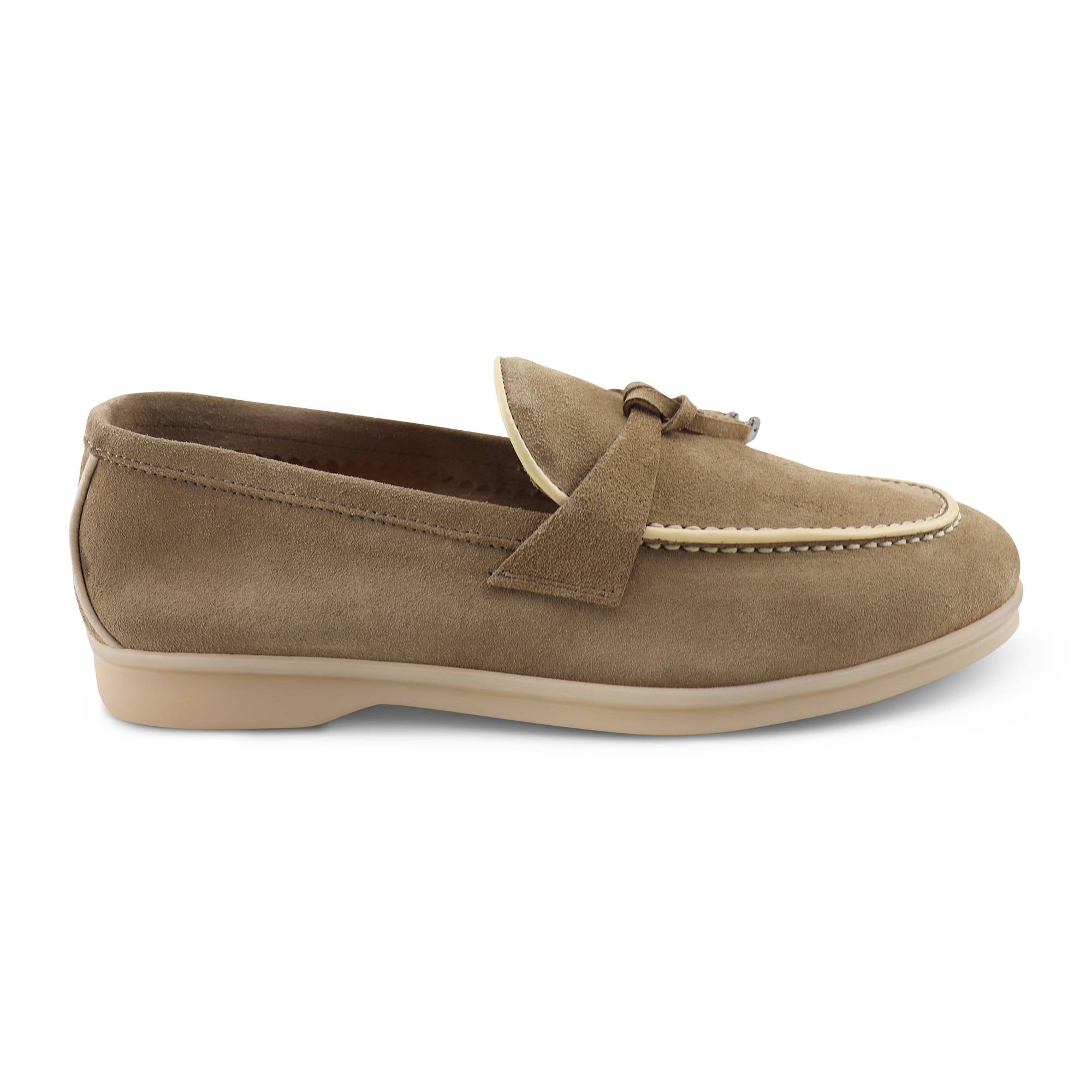 Mocassini uomo beige in camoscio